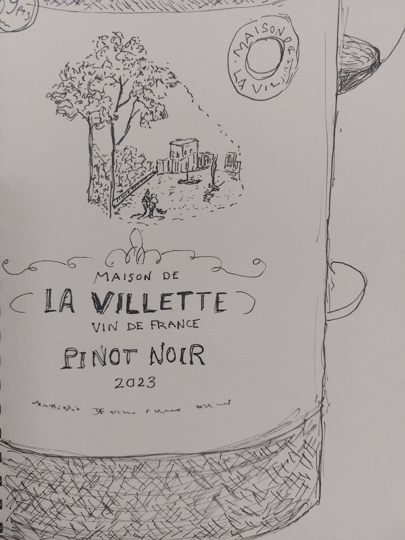 Pen drawing of wine label