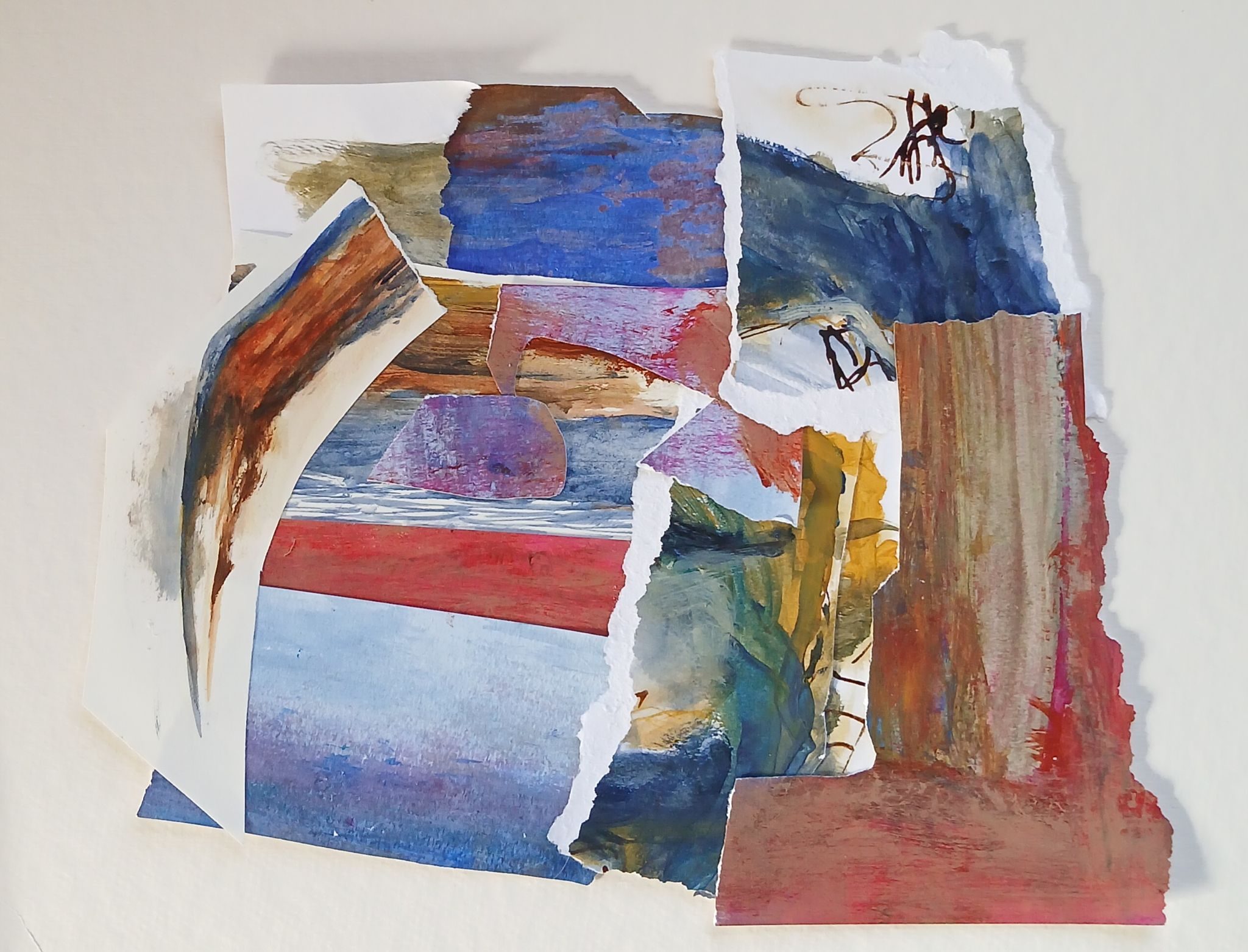 Collage of torn pieces of old art works