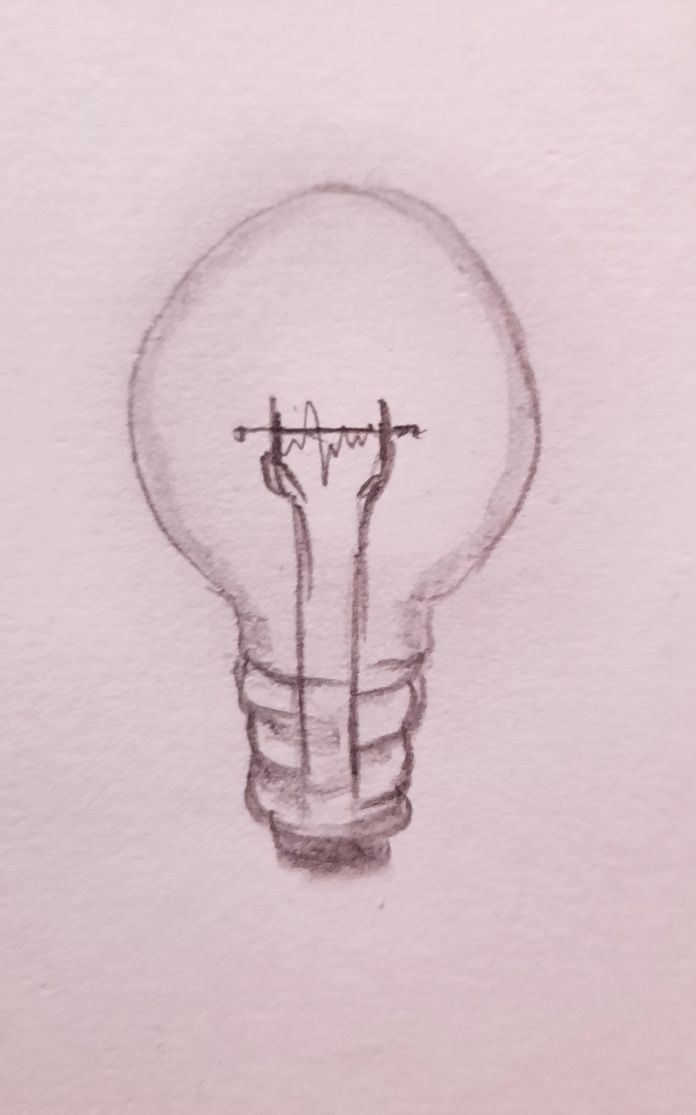 Pencil drawing of a light bulb.