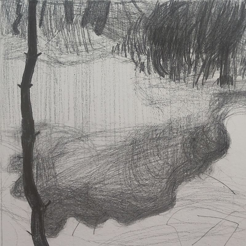 Pencil drawing of a winter scene