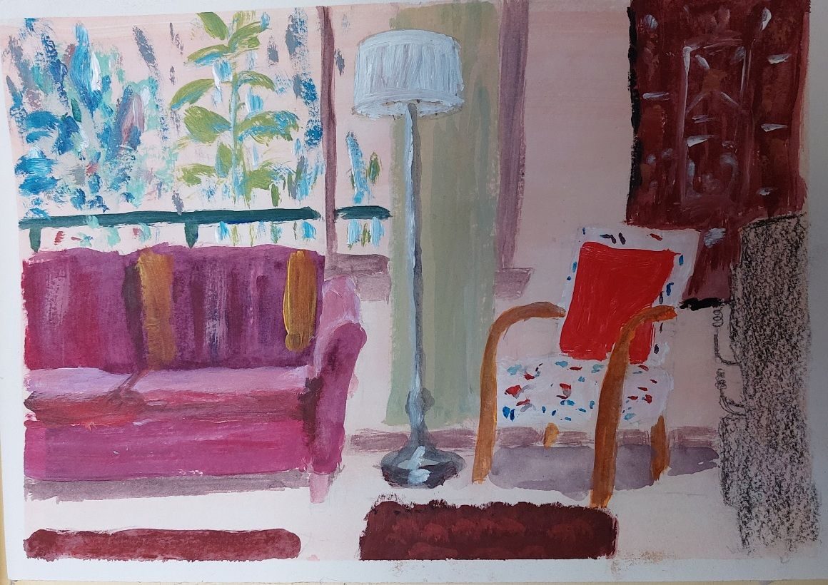 Acrylic of my living room from the kitchen
