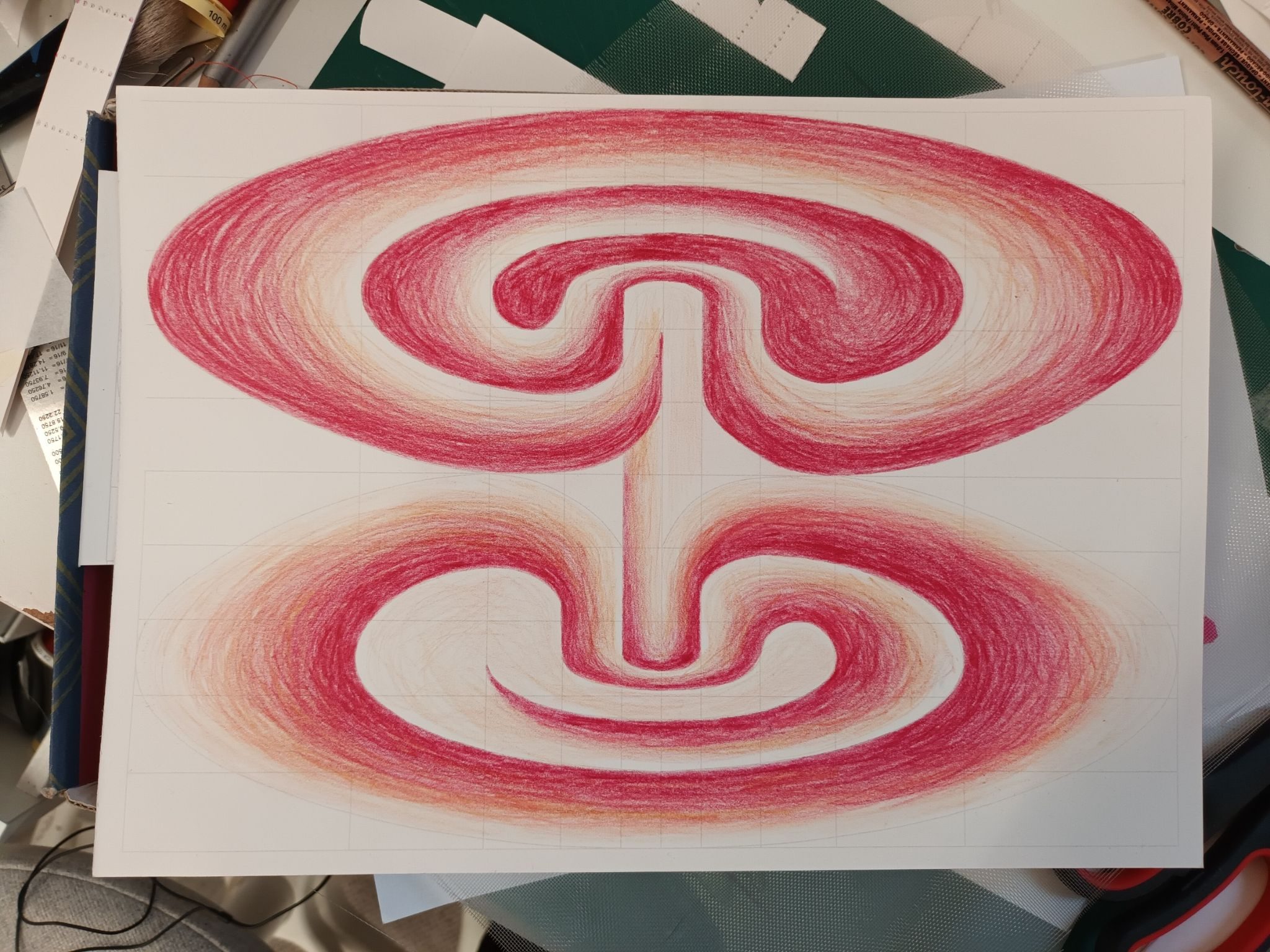 Mirror image shape in shades of pink and orange.