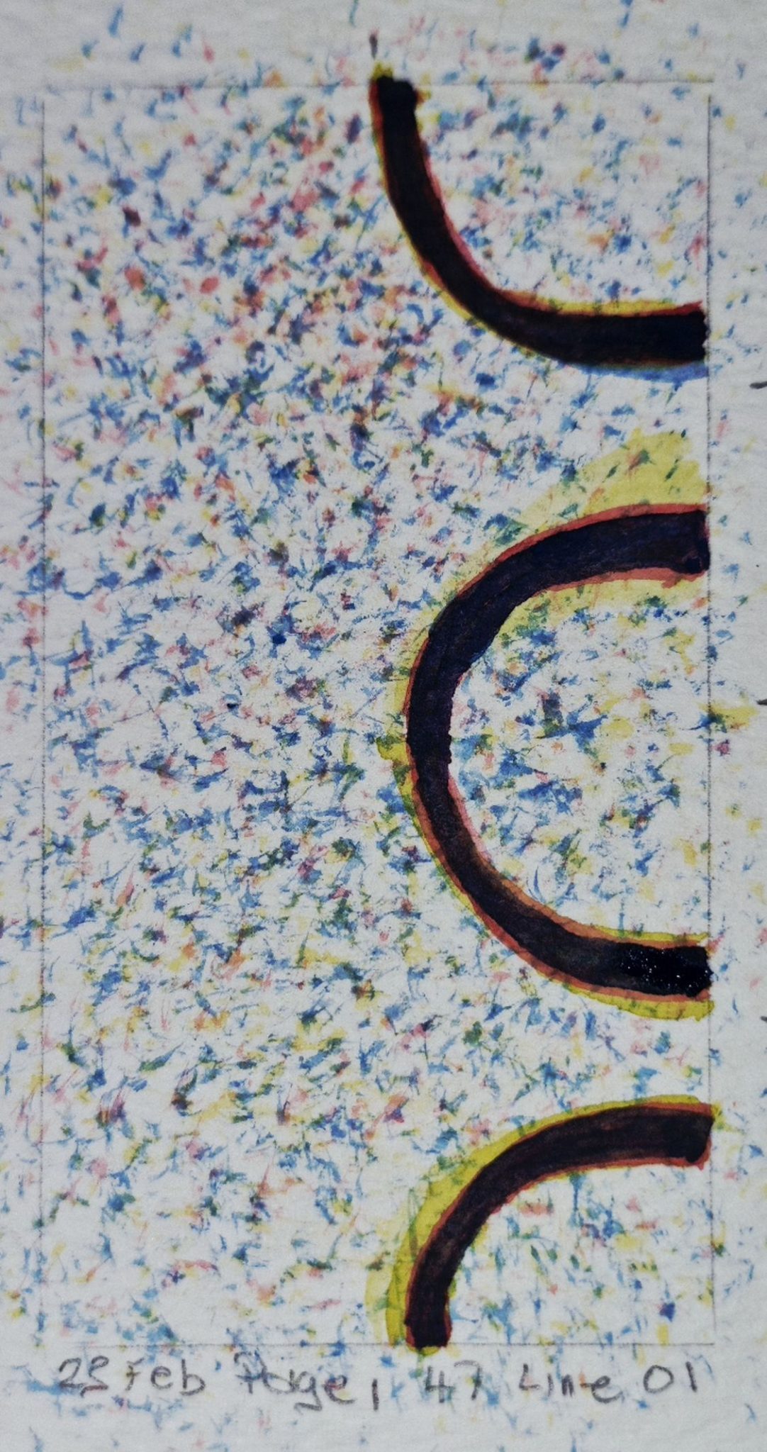 Watercolour on paper, 2 by 1 proportion, portrait. A painting of parts of the letters 