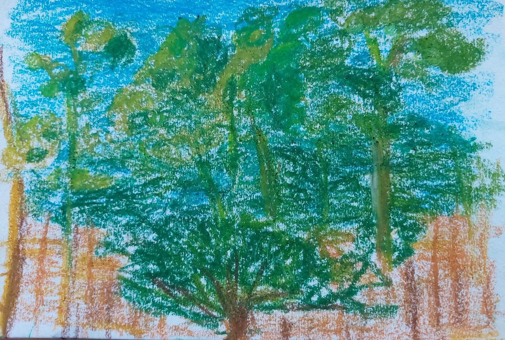 Oil pastel mess of green etc
