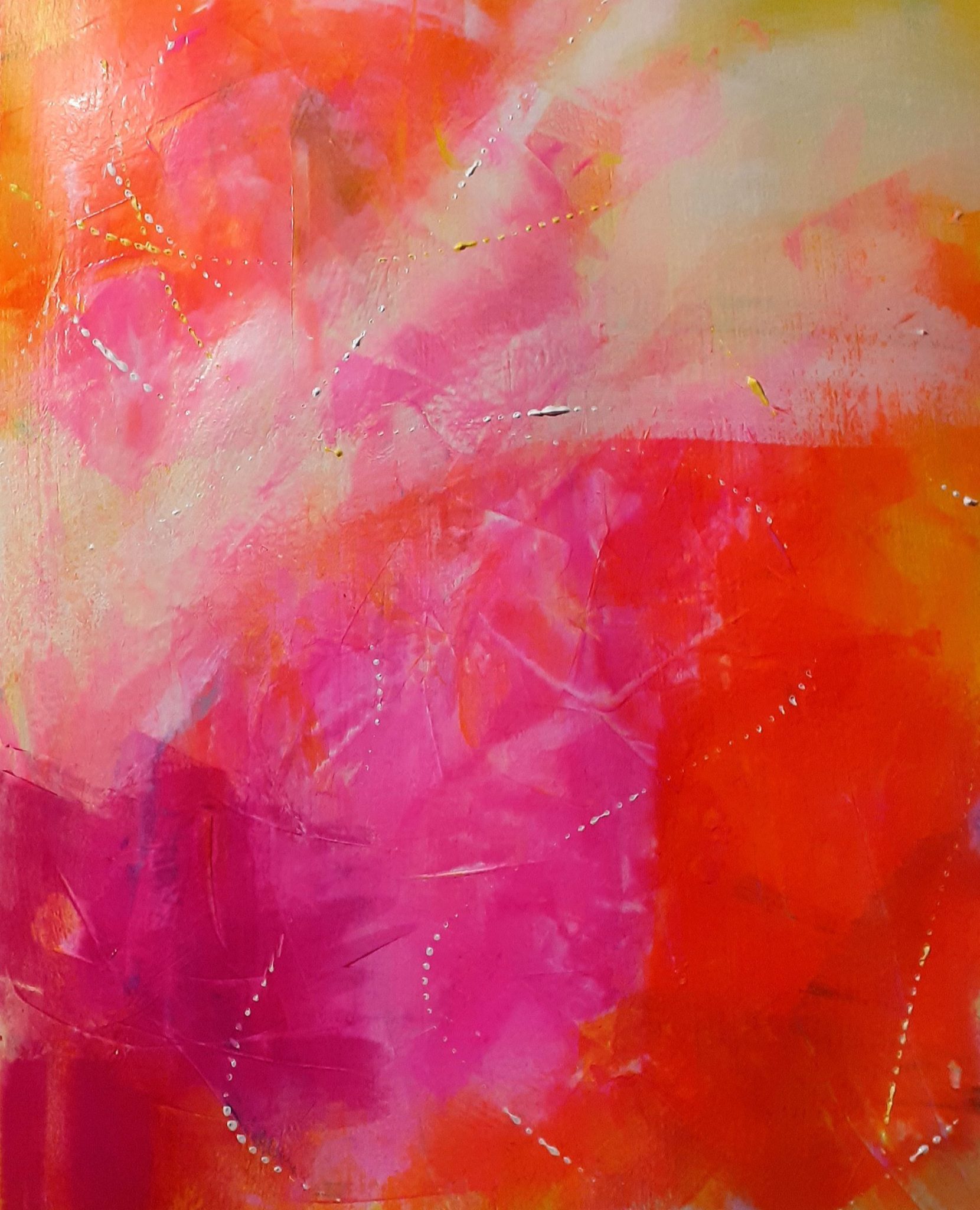 Abstract acrylic painting in warm, joyous colours