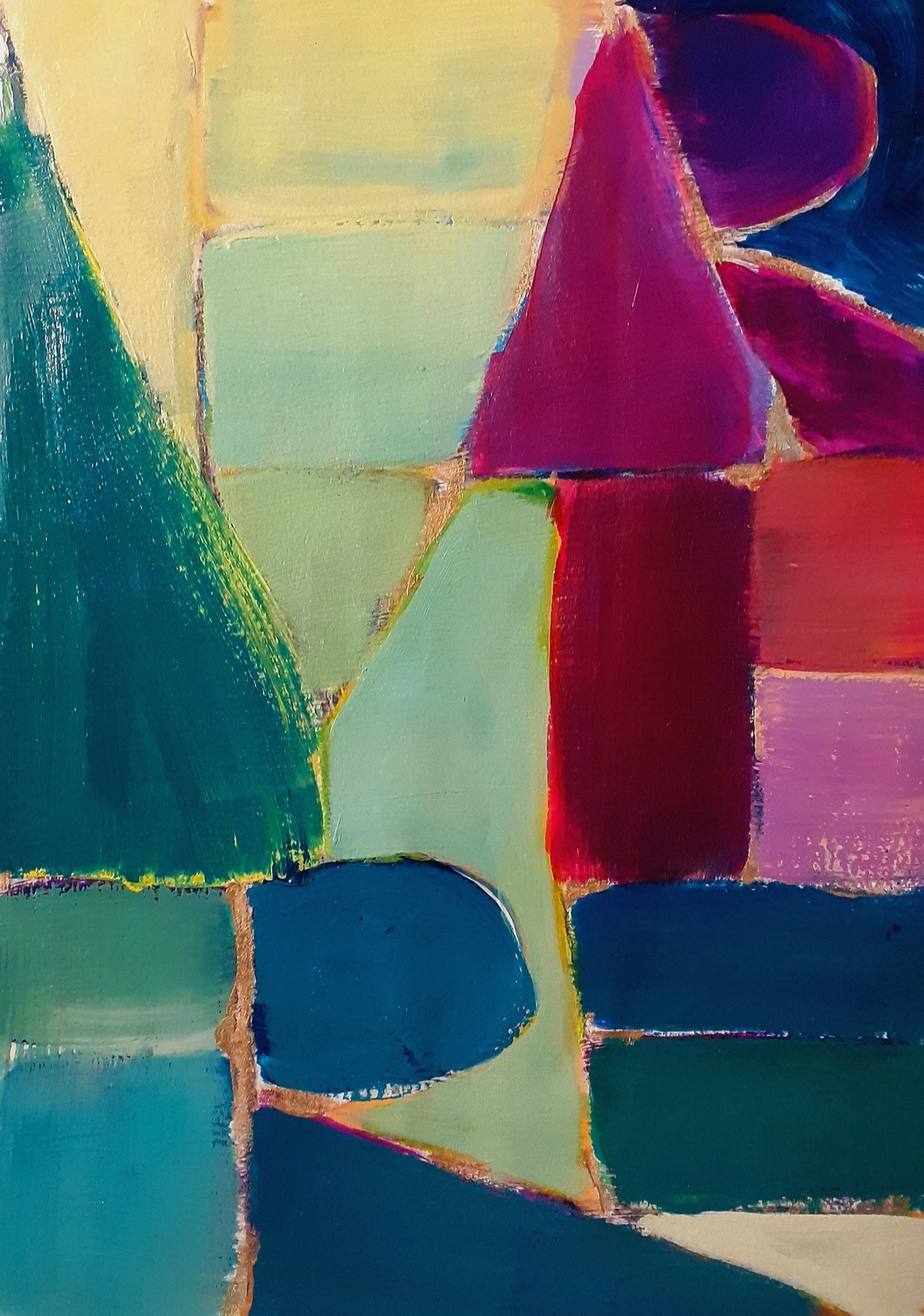 Abstract acrylic painting in a variety of colours on the letters of thr title