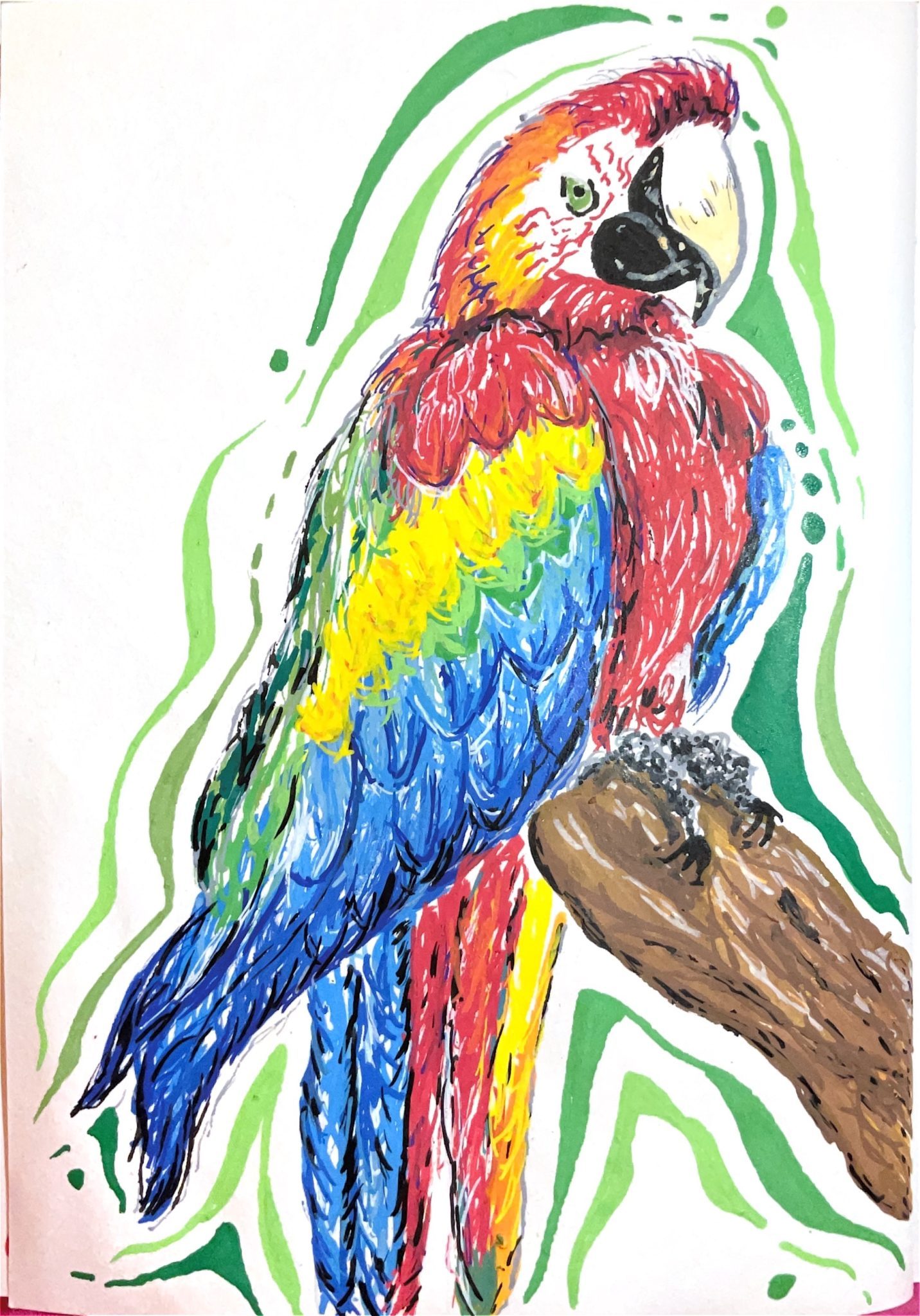 Acrylic pens - colourful parrot