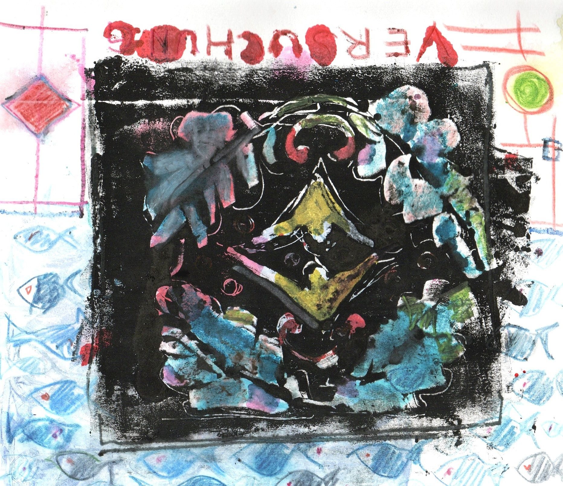 Black decoration tile fish swarm and the writing temptation upside down