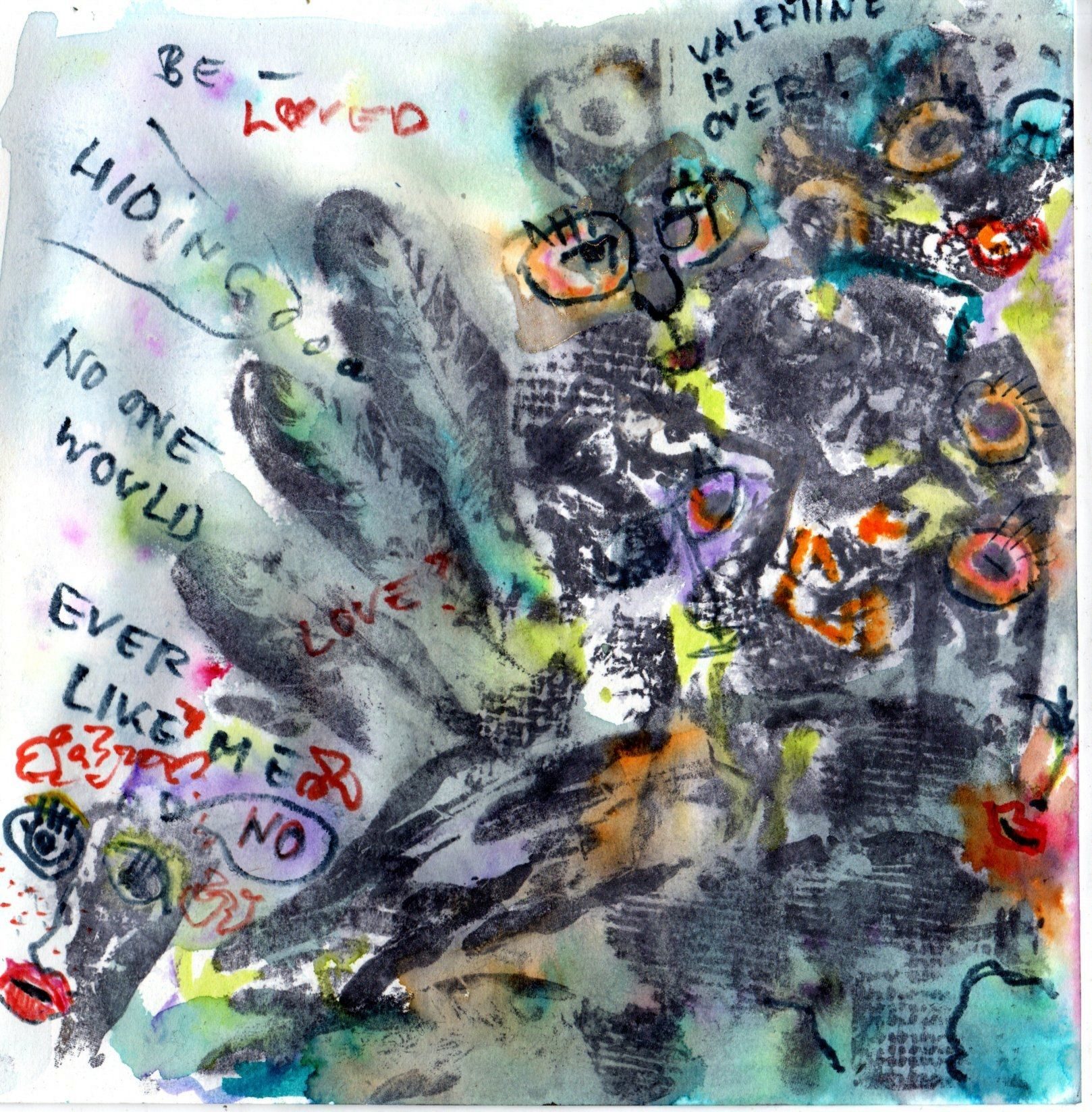 structures in greyish cloud, spots eyes? faces? reflections about being (not) loved