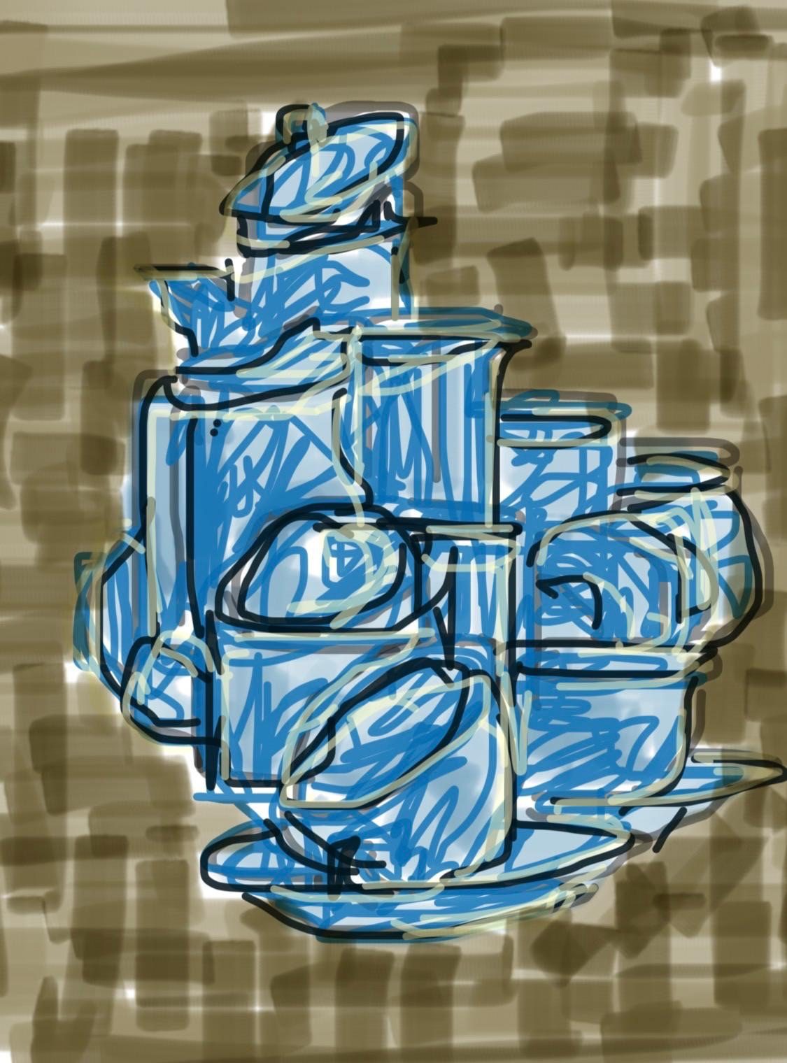 Digital drawing of pile of crockery, abstract