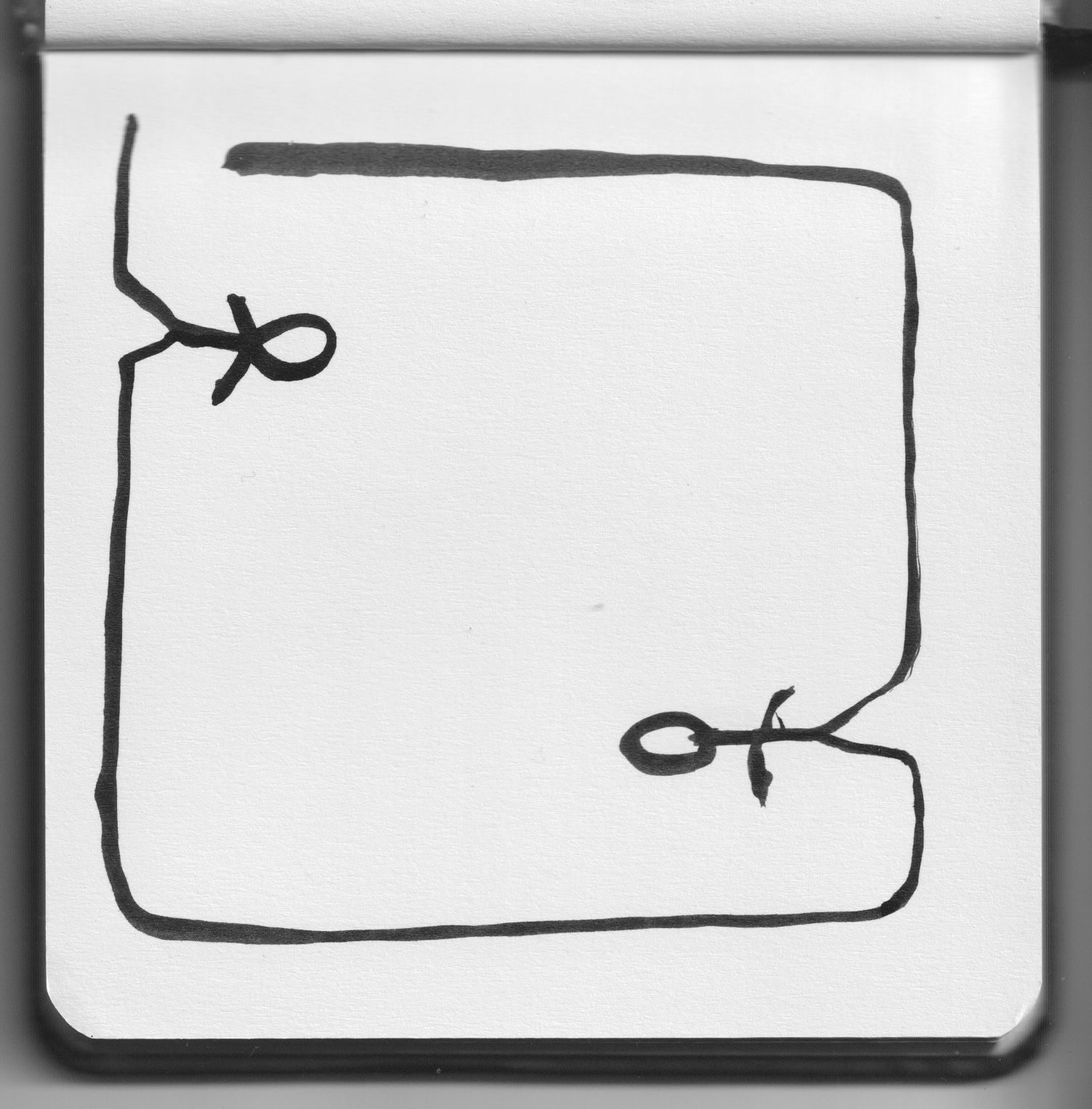 Black and white scan of a single stroke ink drawing in sketchbook.