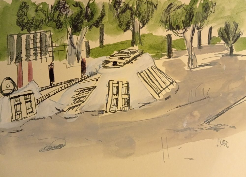 Ink, Gouache and pastels on tinted A4 paper