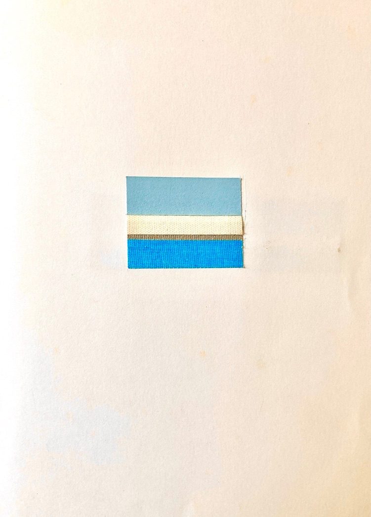 Light blue, white, grey, blue stripes of tape each 1