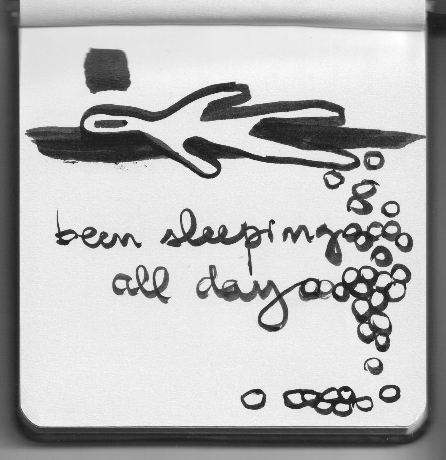 B&W scan of an ink drawing in sketchbook