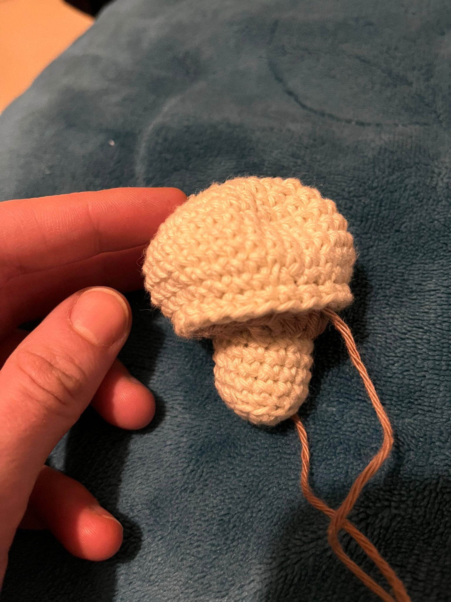 A (badly) crochet closed cup mushroom