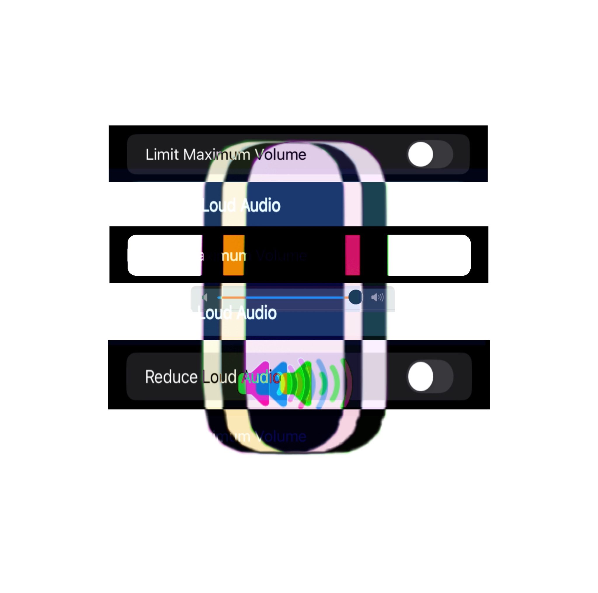 Digital collage of volume symbols on iPhone.