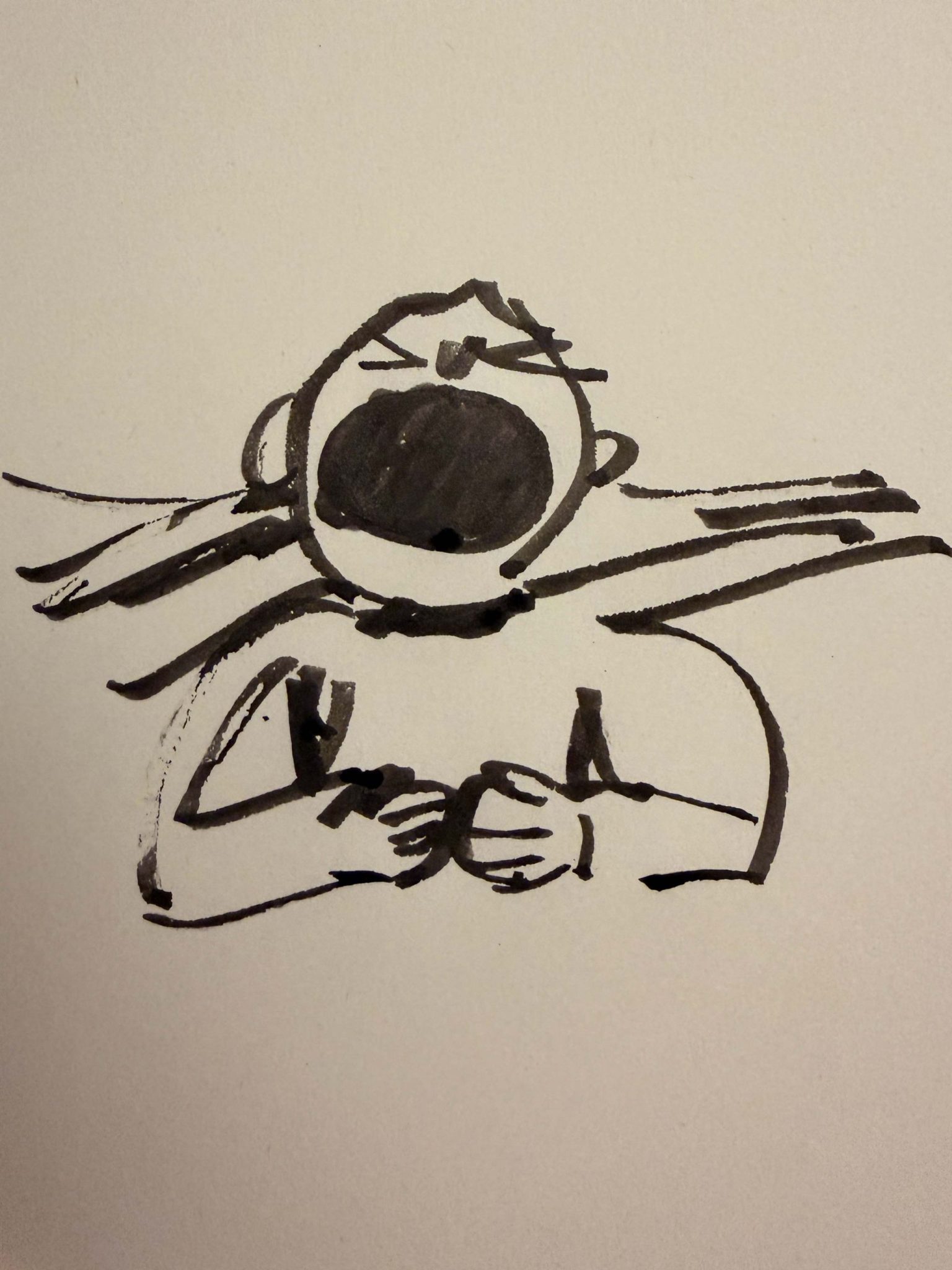 A girl screaming. Black ink on paper.