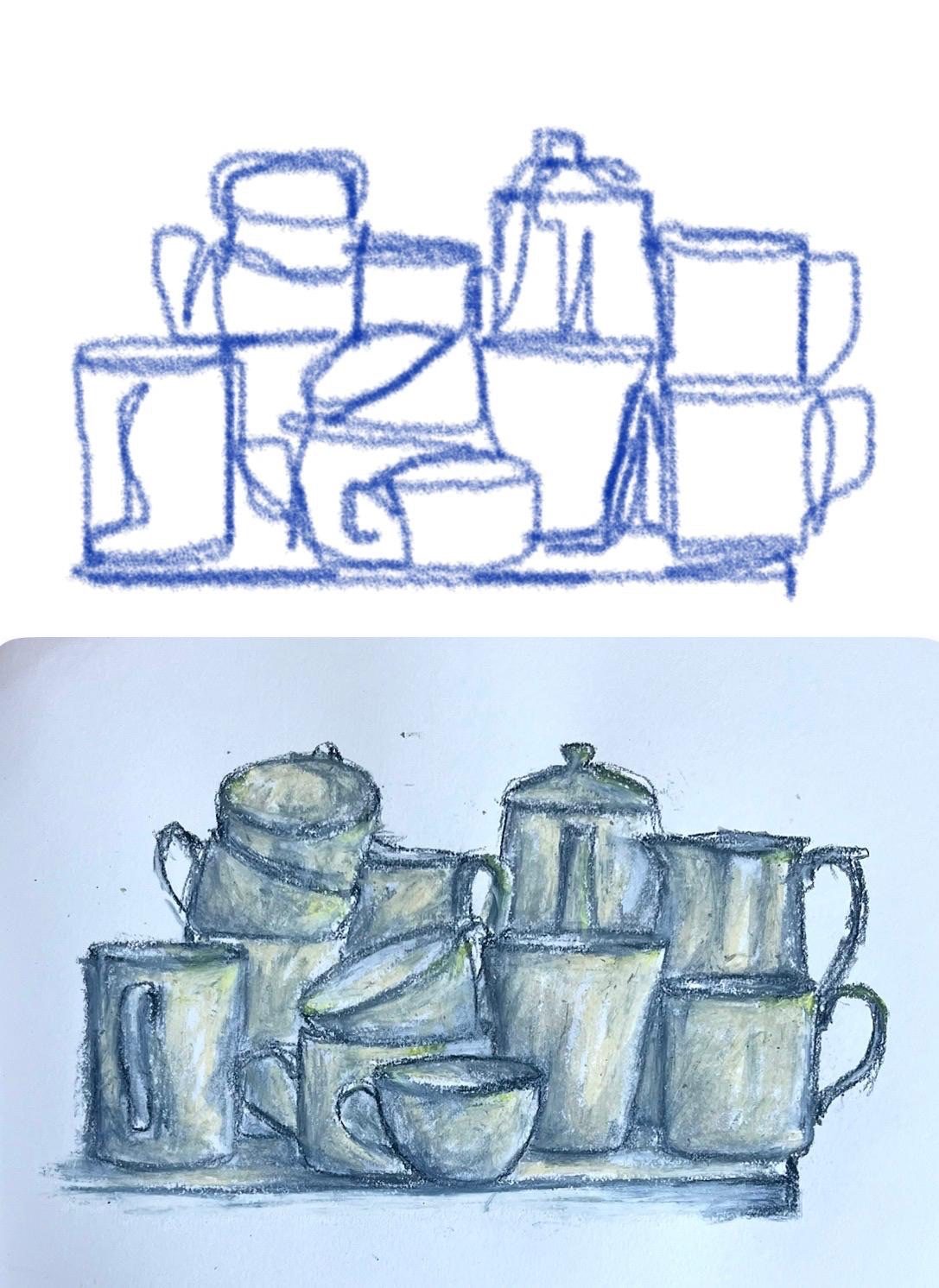 Digital line drawing of crockery