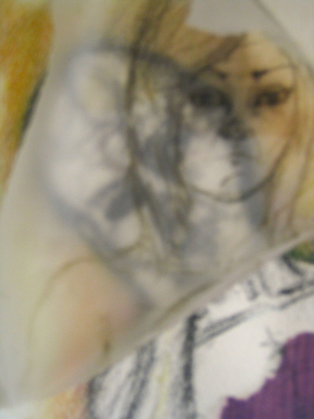 AA5 Collage, tracing paper, charcoal pencil, pencil and paint, one head laid on top of another