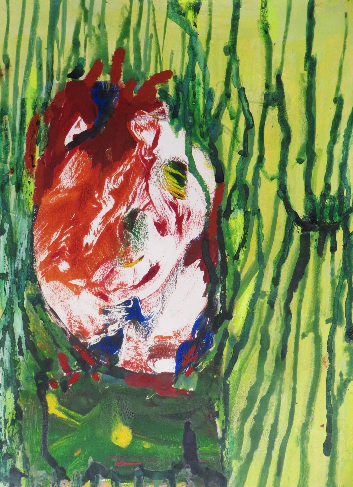 Ink, acrylic, pressed paints on paper