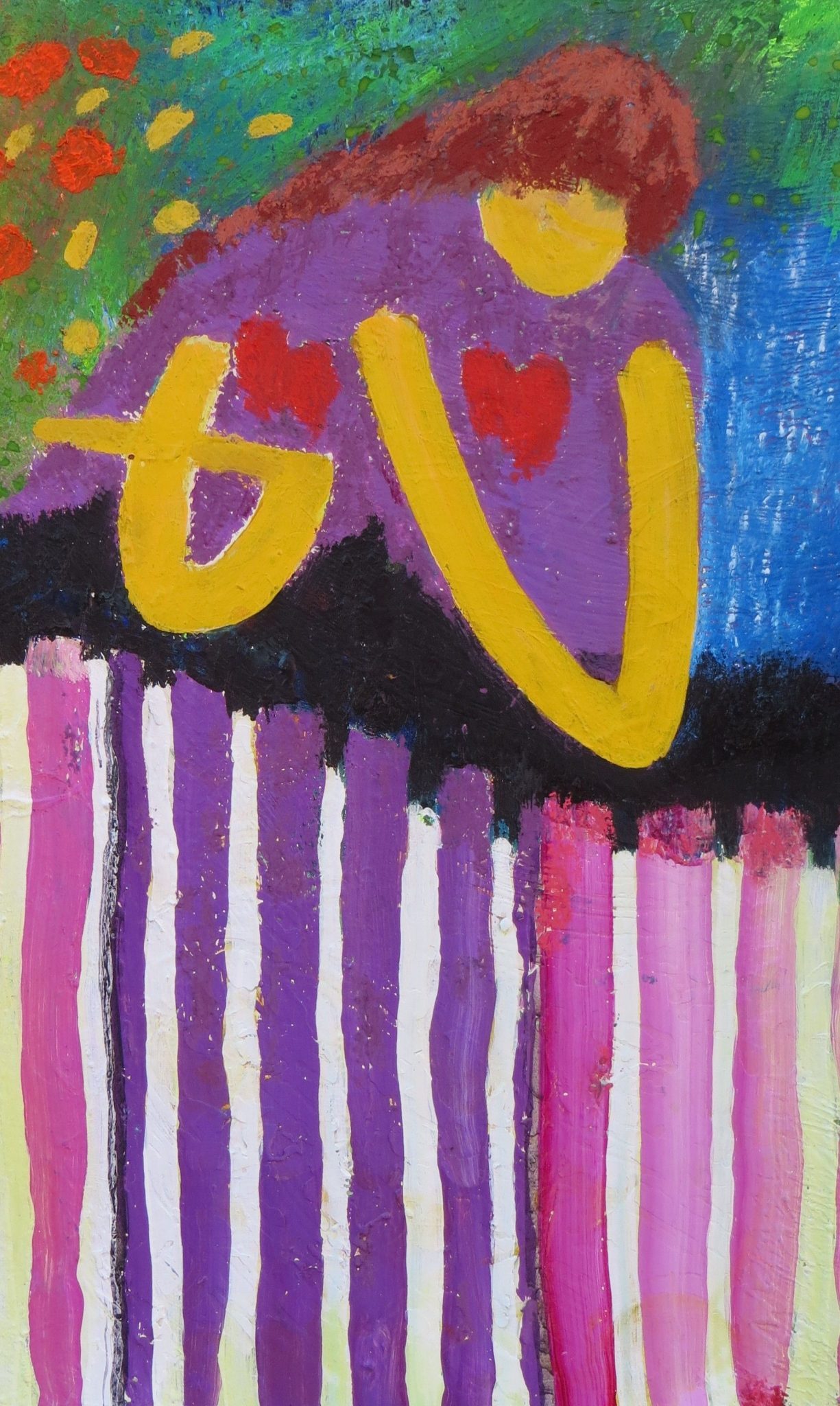 Acrylic, oil crayon on paper - reworked from previous marks