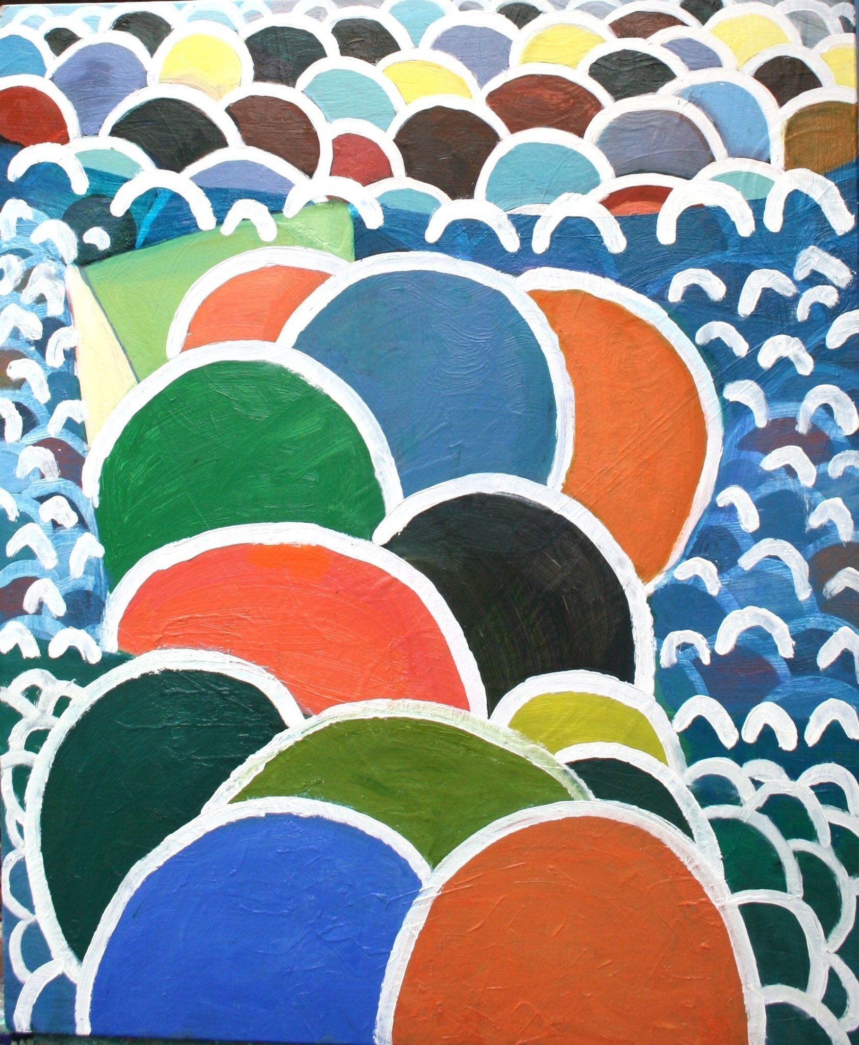 Household paint, oil paint on panel