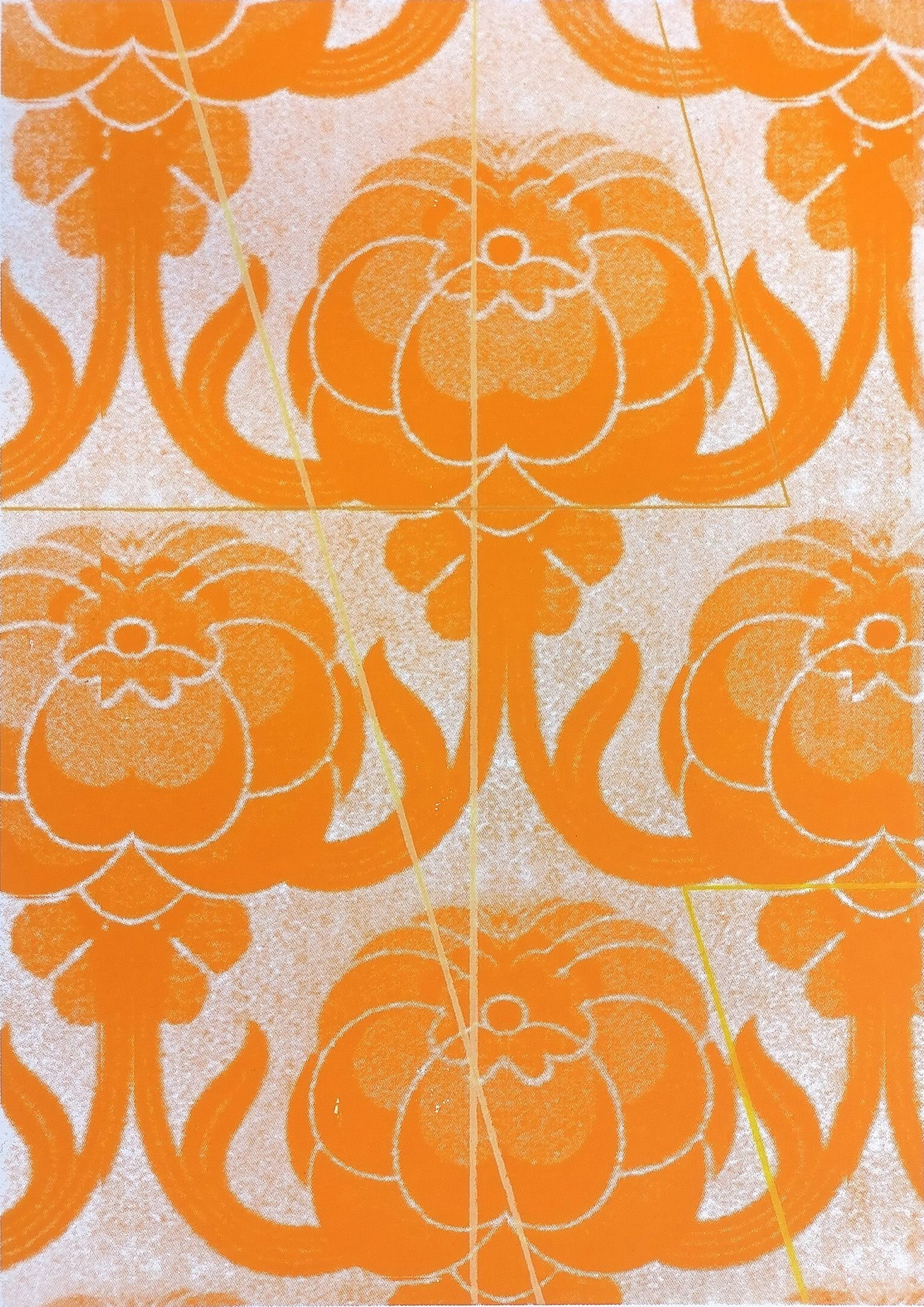 Colour pencil on screenprint on paper