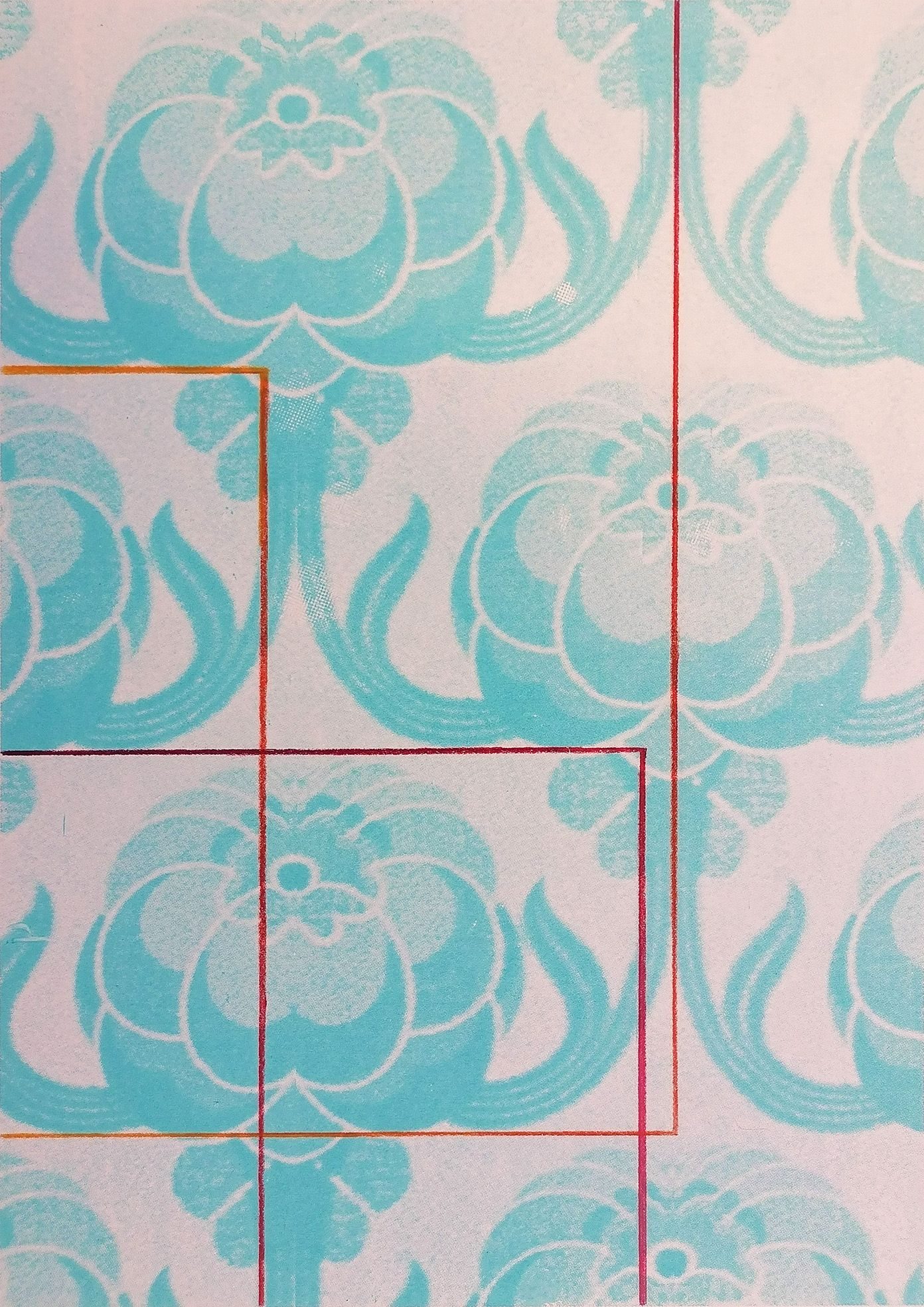 Colour pencil on screenprint on paper