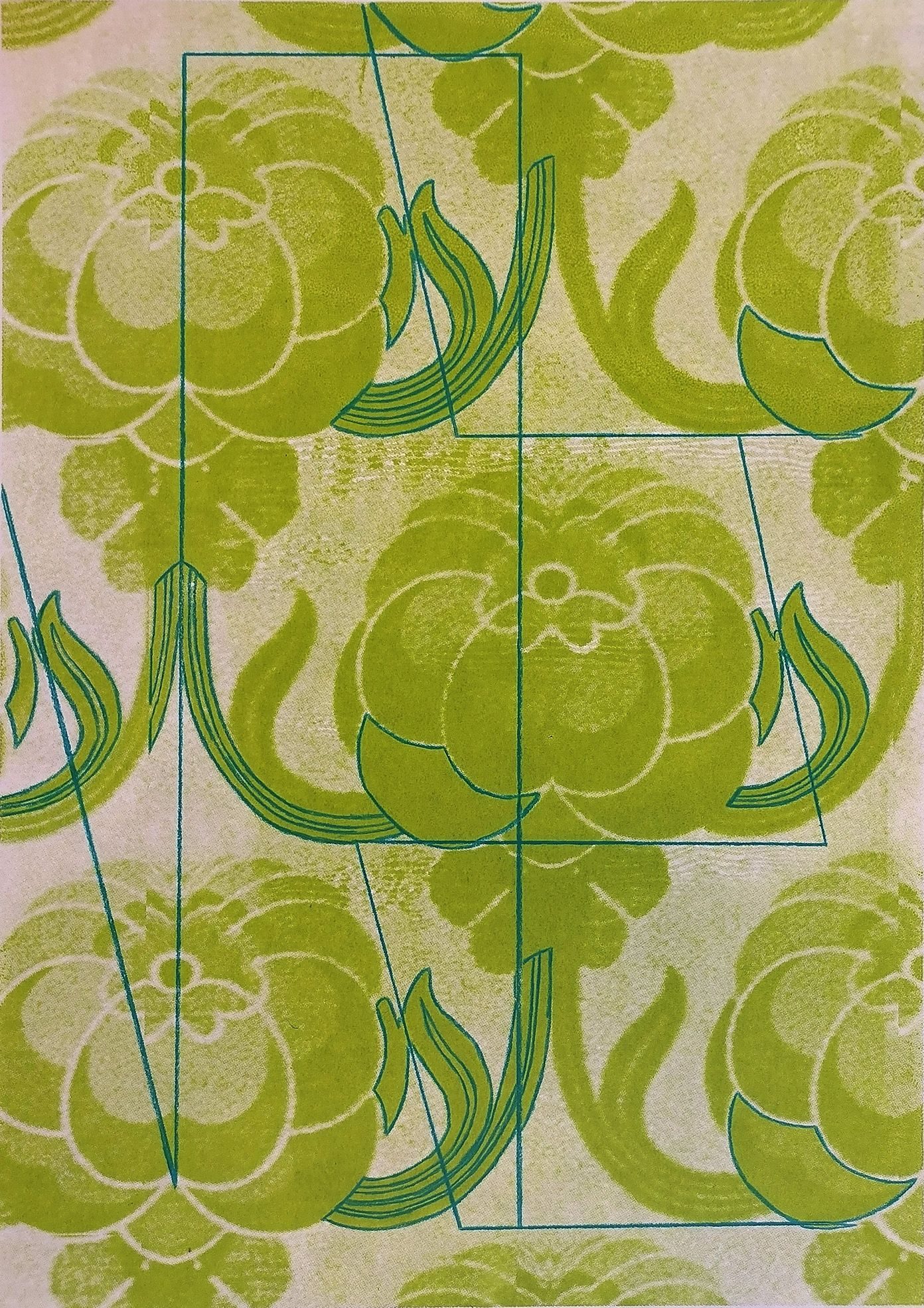 Colour pencil on screenprint on paper