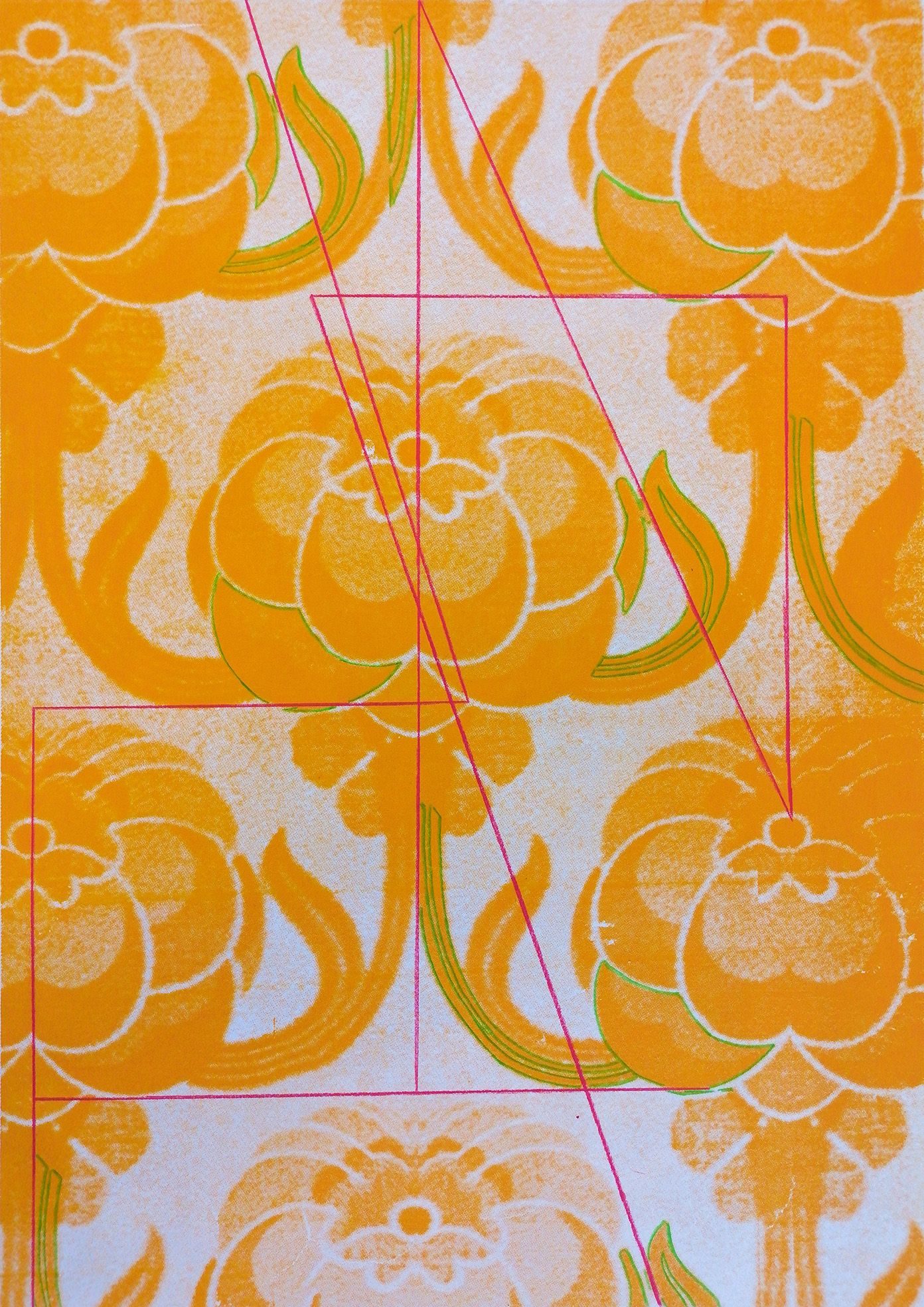 Colour pencil on acrylic screen print on paper