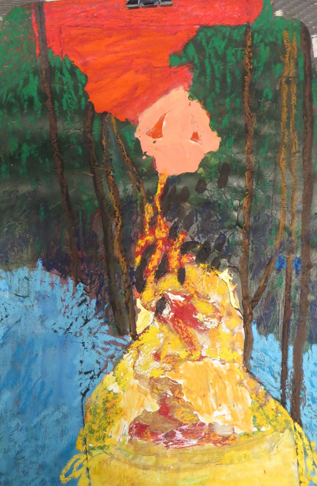 Acrylic, oil crayon on paper