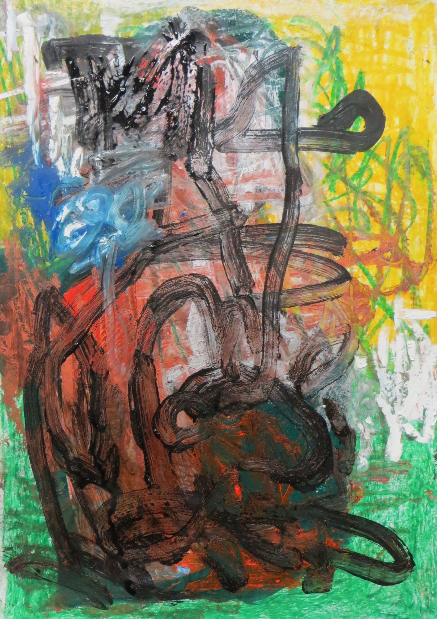 Ink, acrylic, oil crayon, pastel on paper
