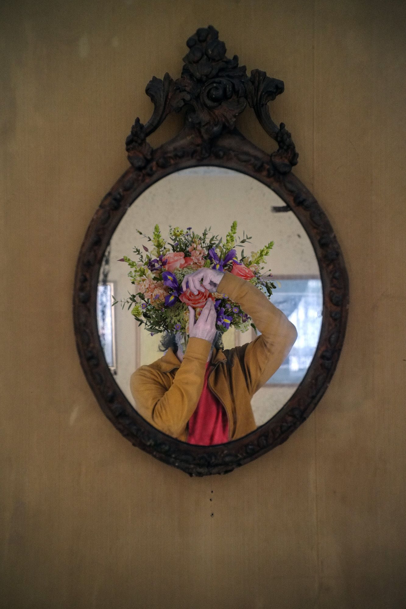 self-portrait photograph, flowers, digital manipulation