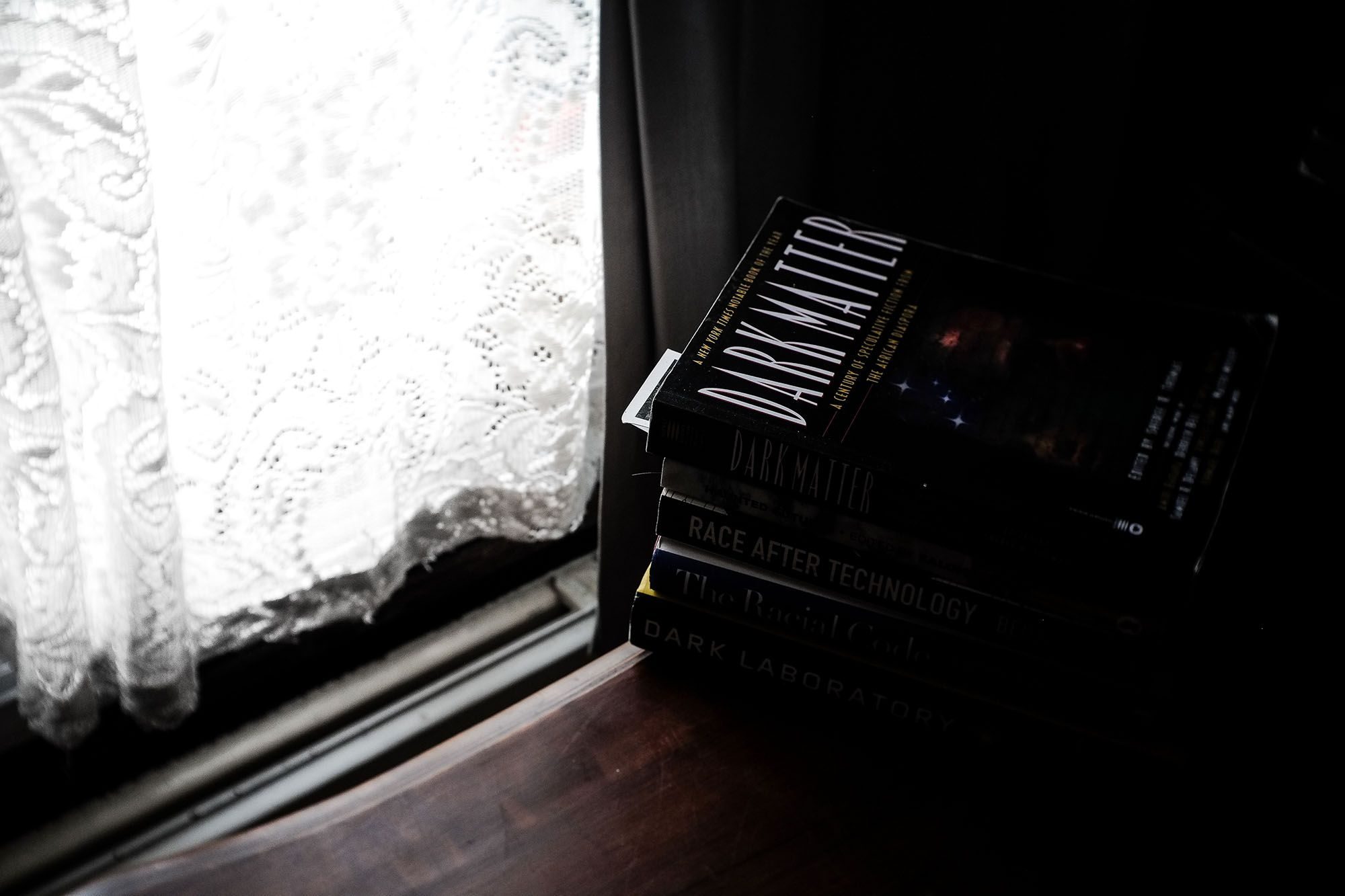 Picture of books currently on my desk. Highlights manipulation in Photoshop