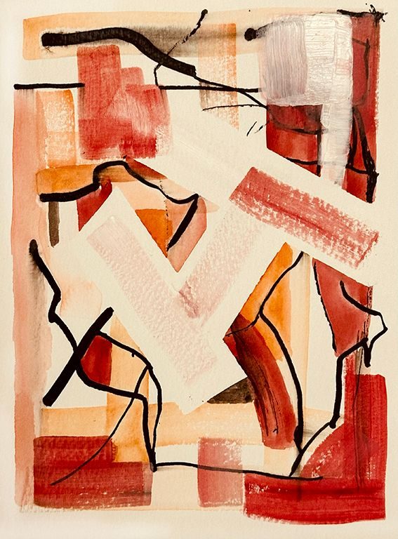Abstract composition in orange red and black