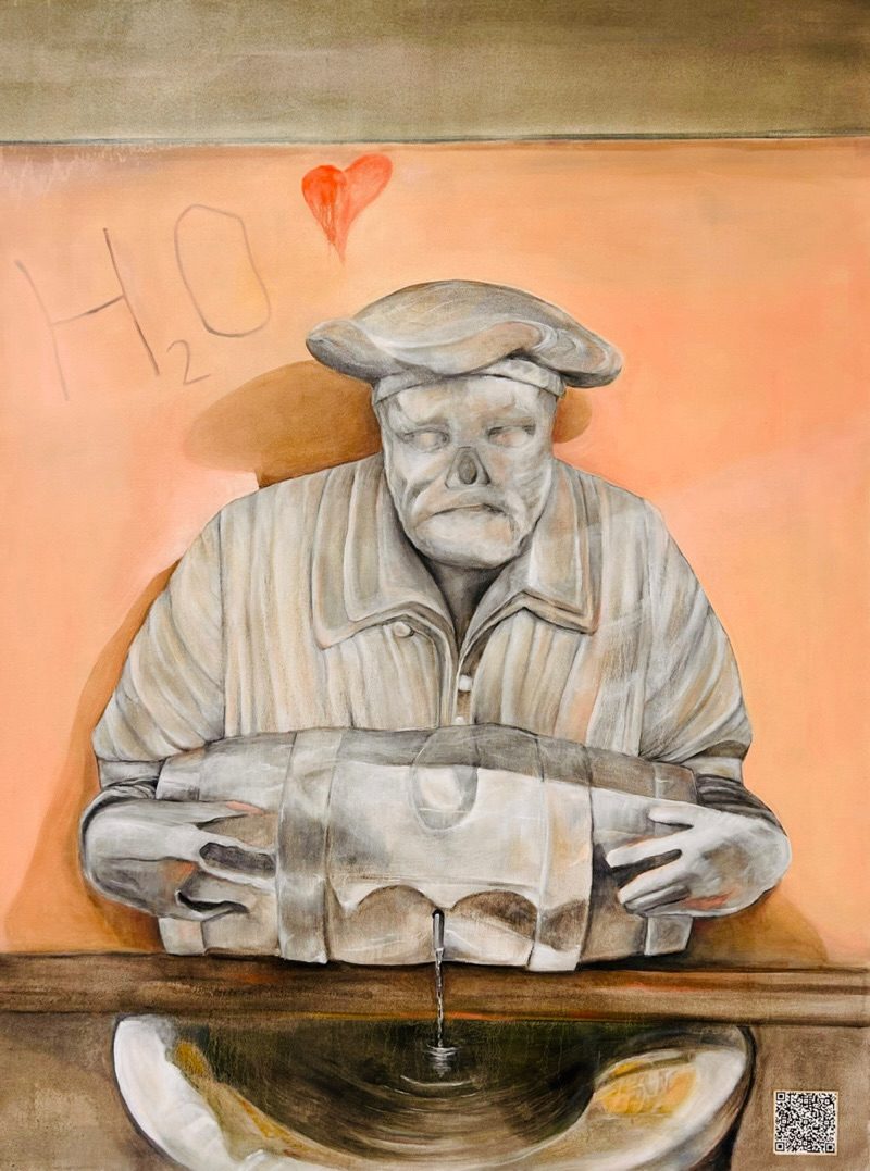 Oil painting of Rome talking statue