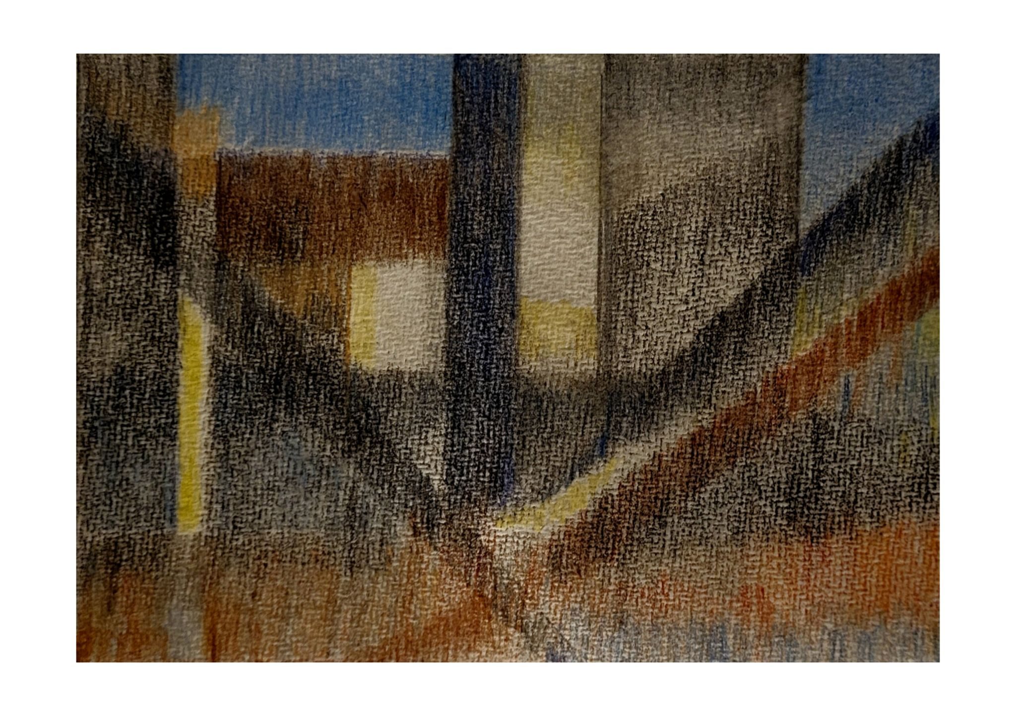 A stylised colour drawing of a city scape