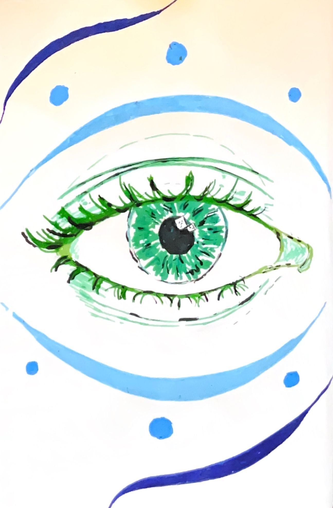 Acrylic Pens - an eye in green and blue