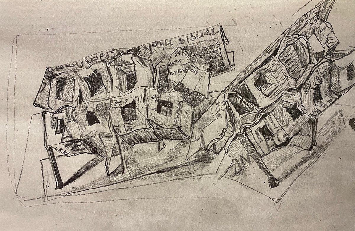 drawing in soft pencil adding to yesterday's image