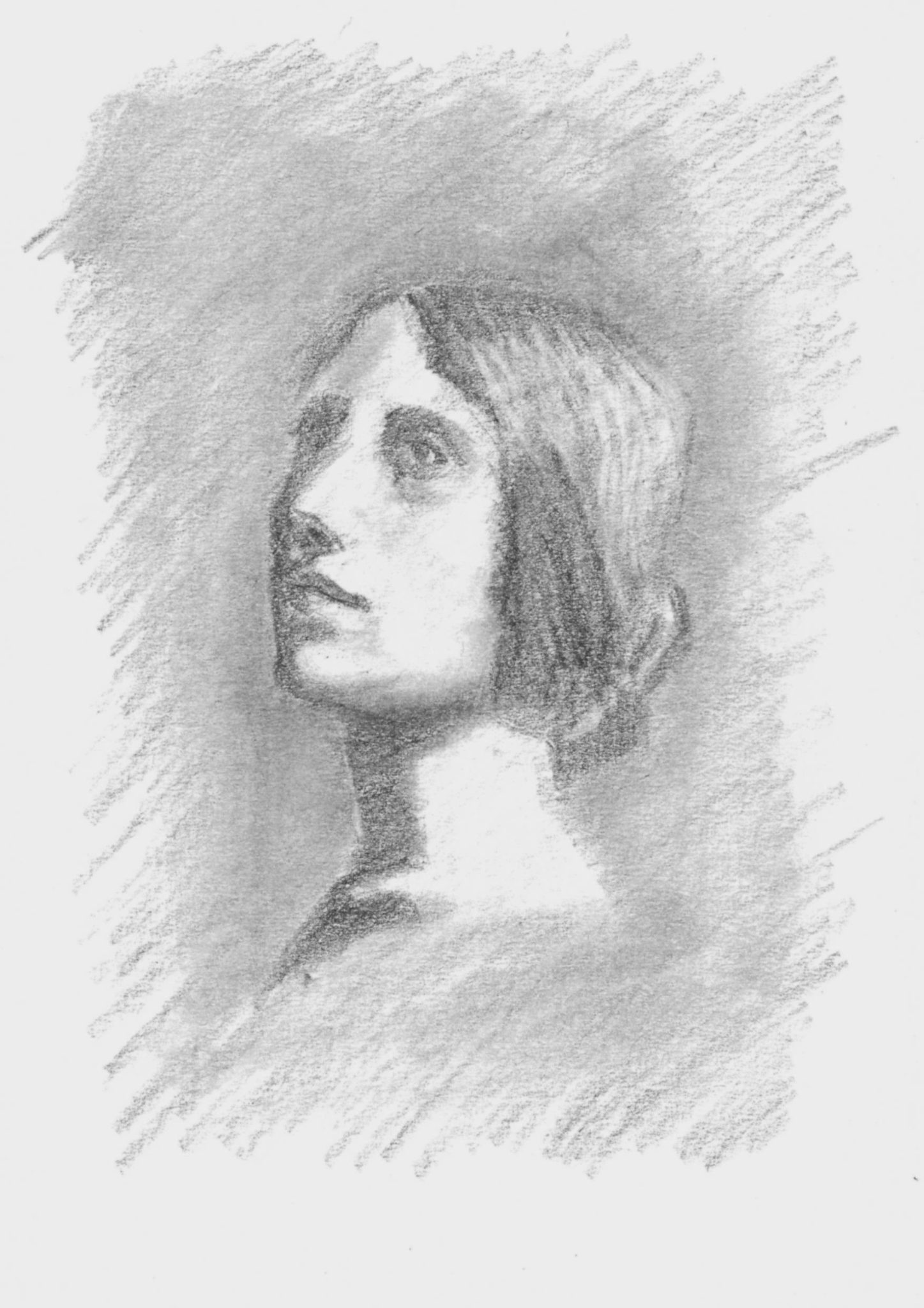 Women head portrait drawn with graphite pencil with a charcoal technique