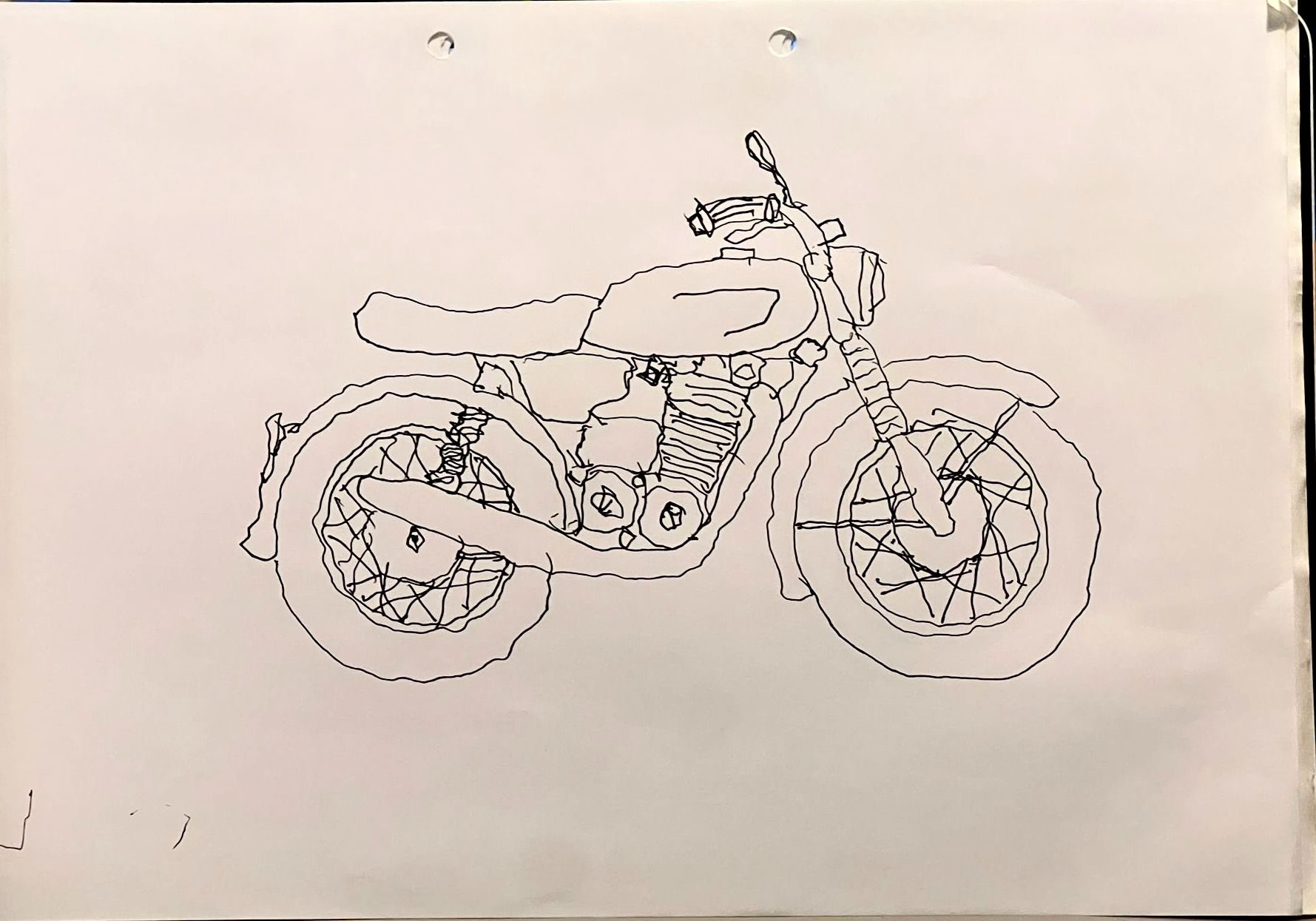 Wobbly pen drawing of a motorbike