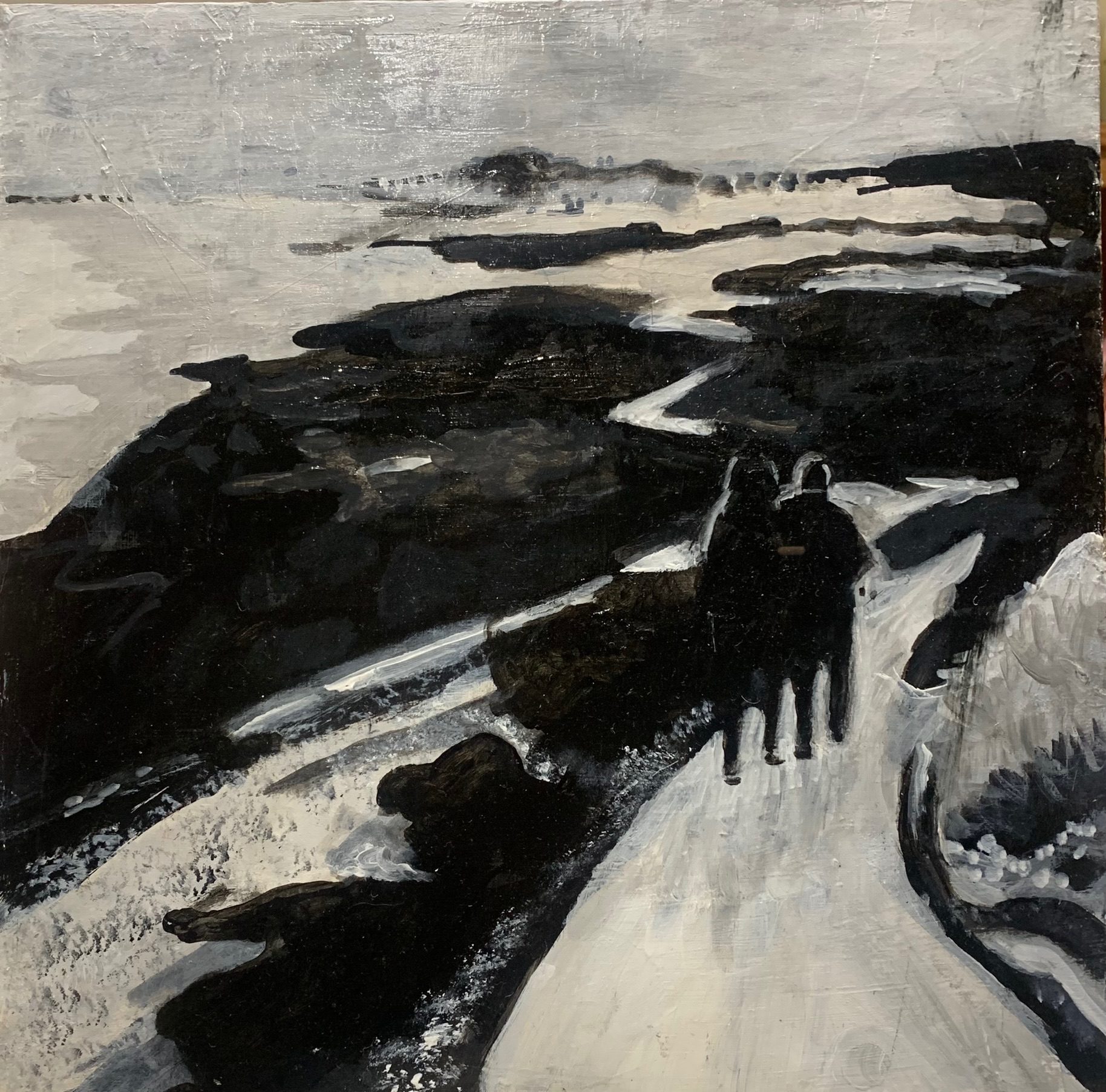 Acrylic painting in shades of black