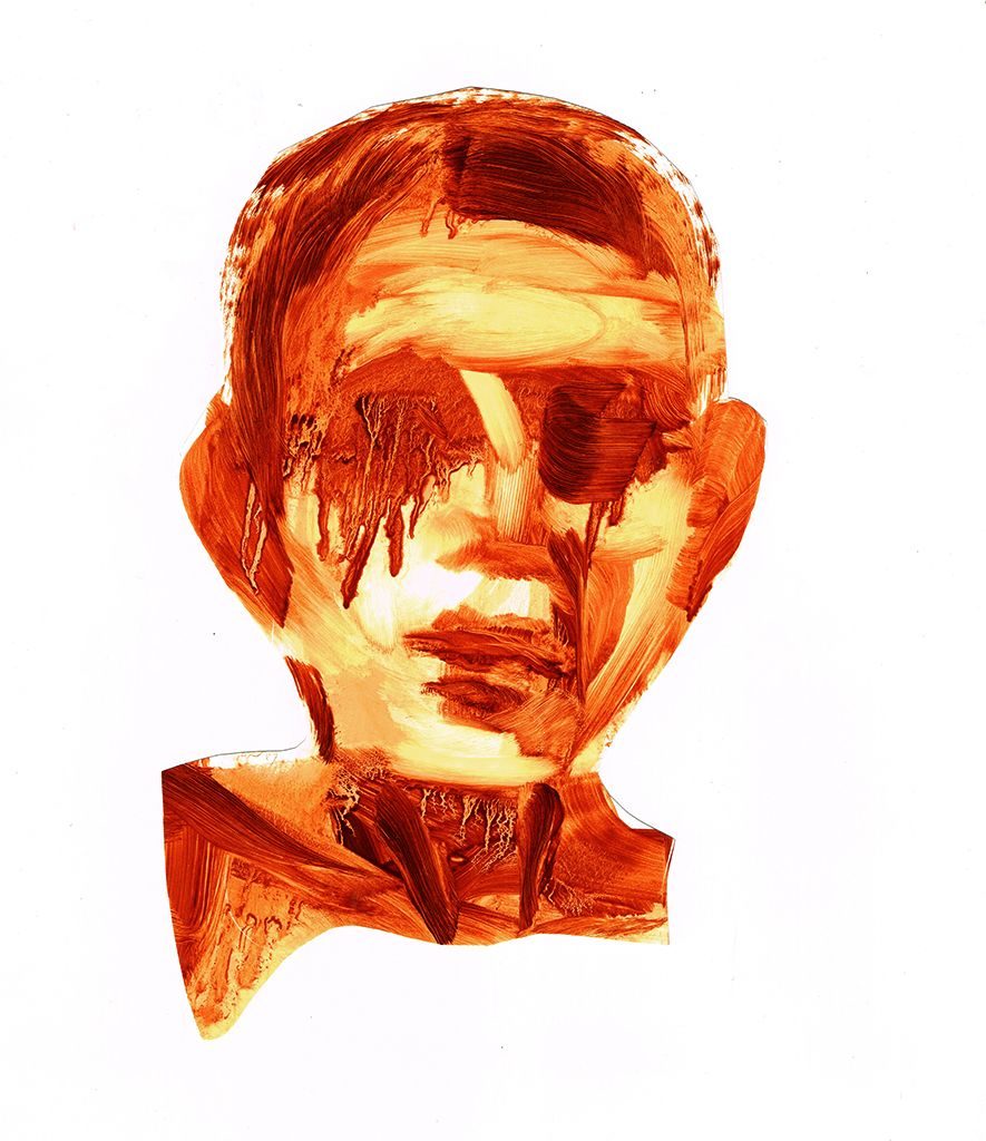 Oil Sketch cut out of a female head on Yupo paper