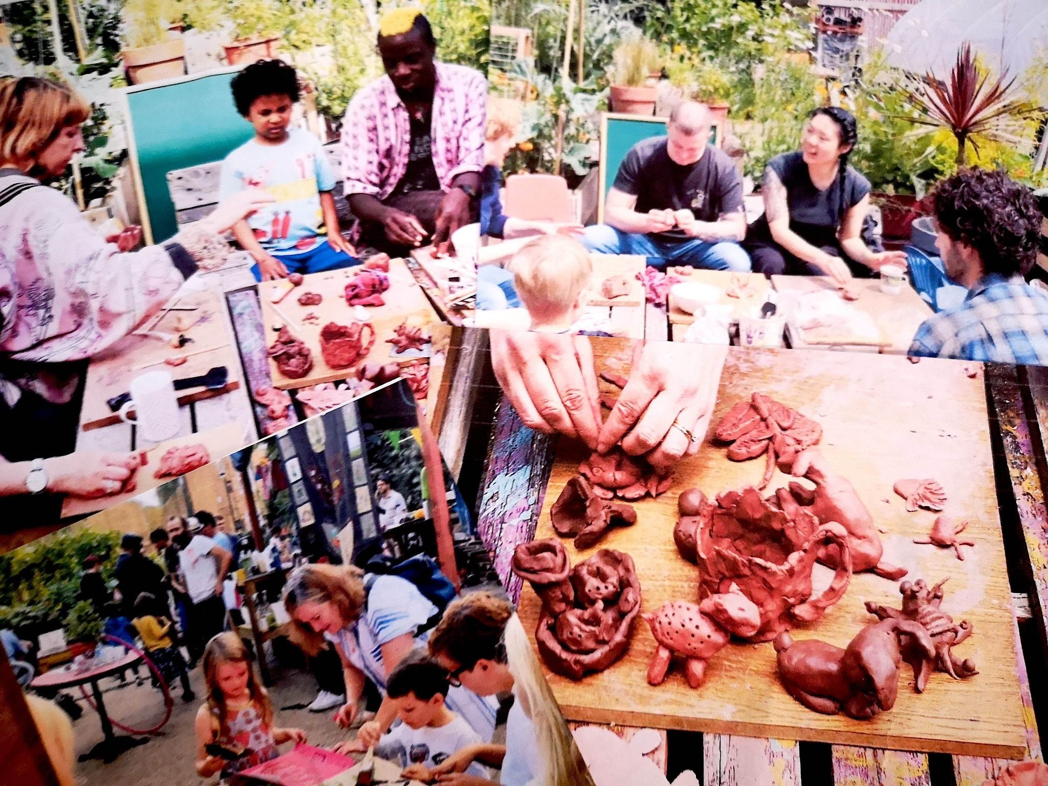 photographs of people at sculpture making workshops