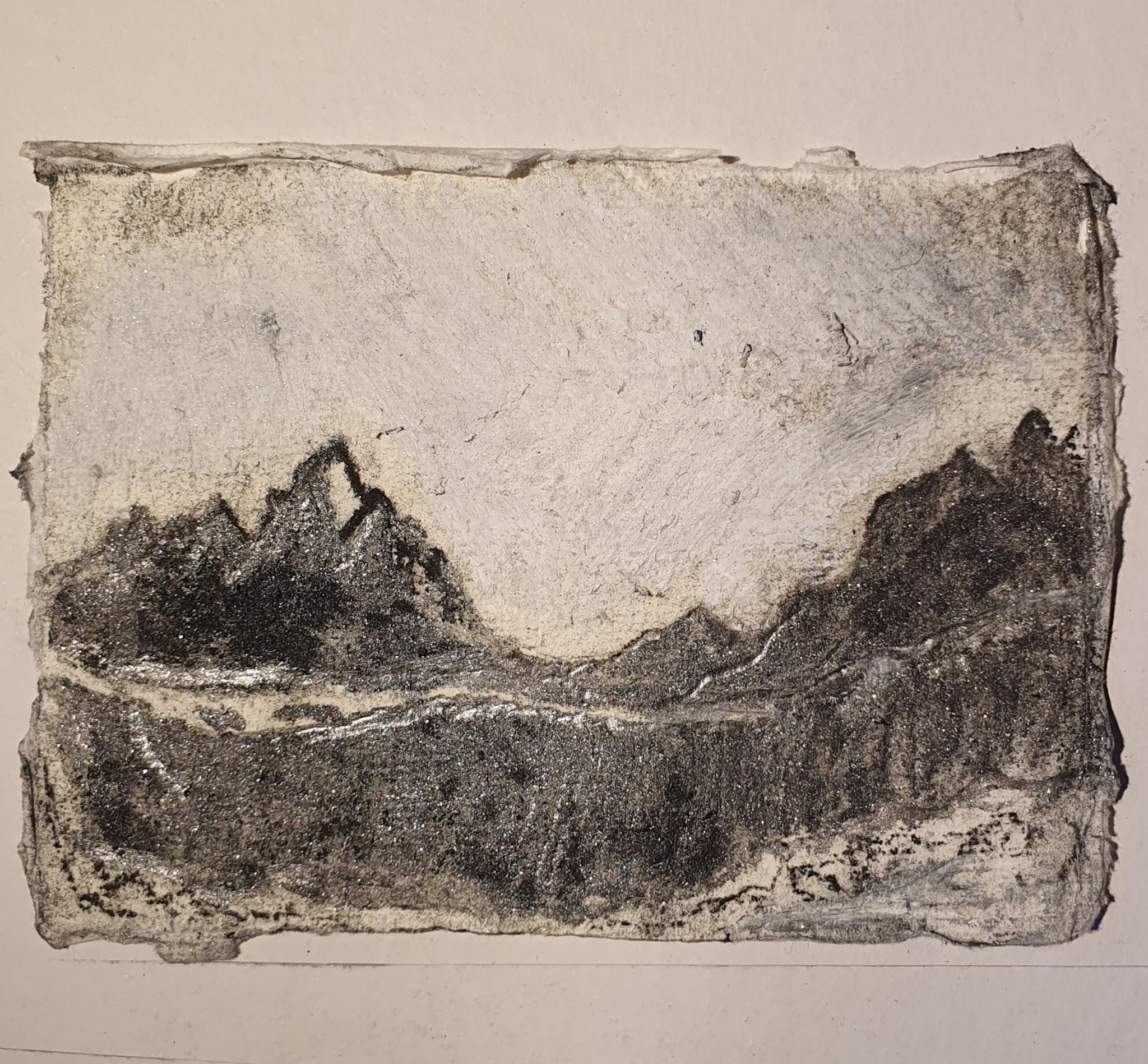 Sketch of mountain tops Pencil, graphite and chalk