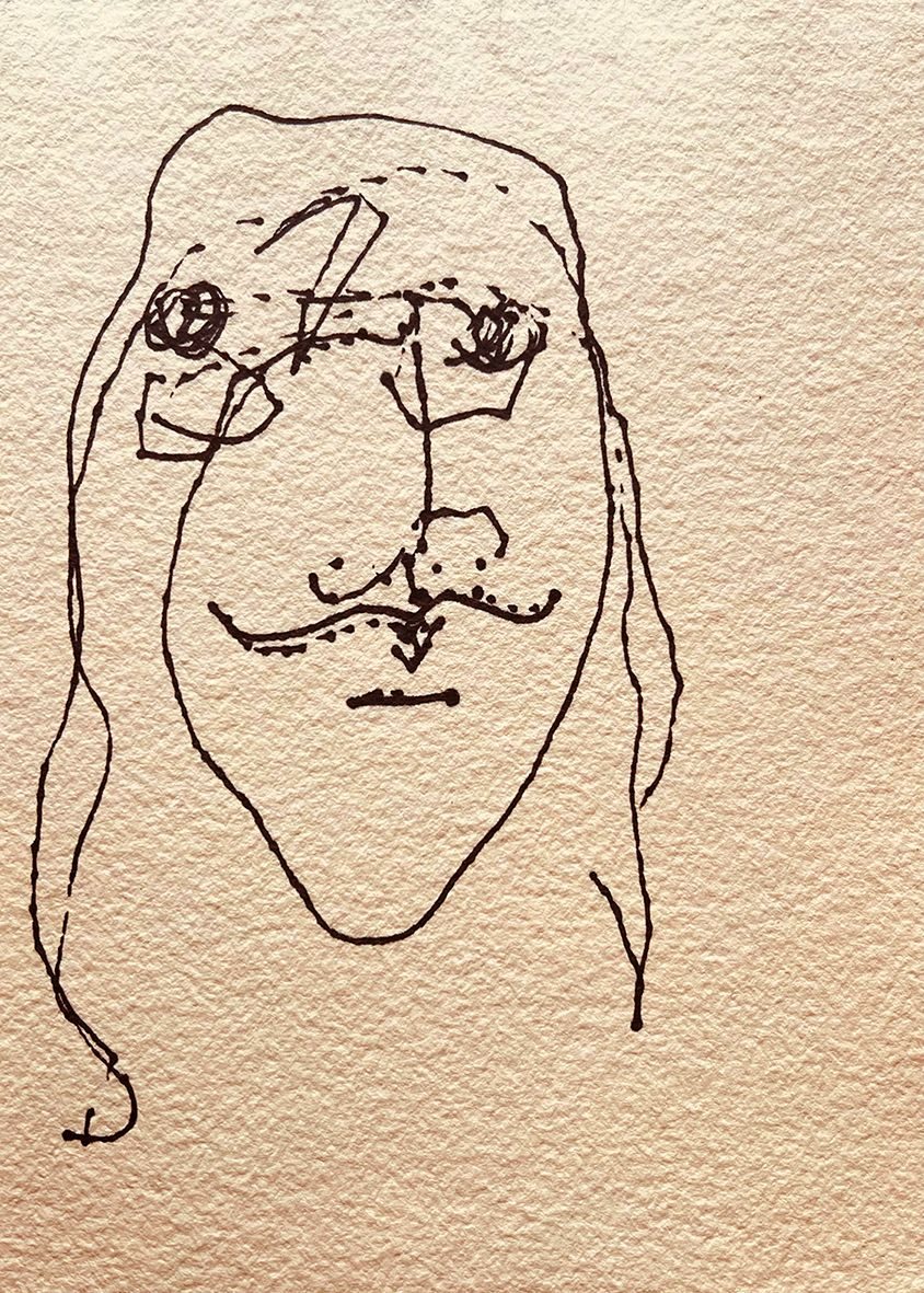 Drawing with sharpie marker on handmade apricot coloured paper