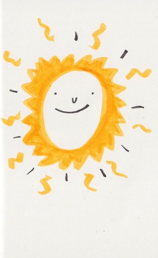 A sun. Black ink and yellow marker on paper.