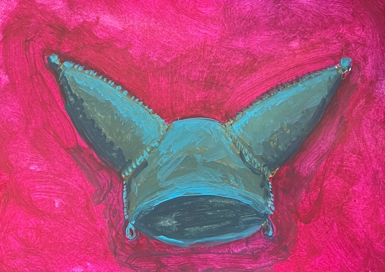 Oil painting of a Celtic bronze age helmet