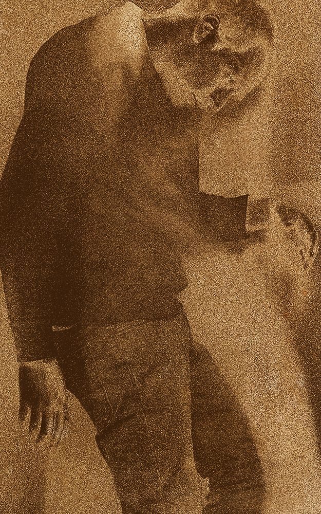 grainy sepia photograph of a man fitting just within the bounds of the frame