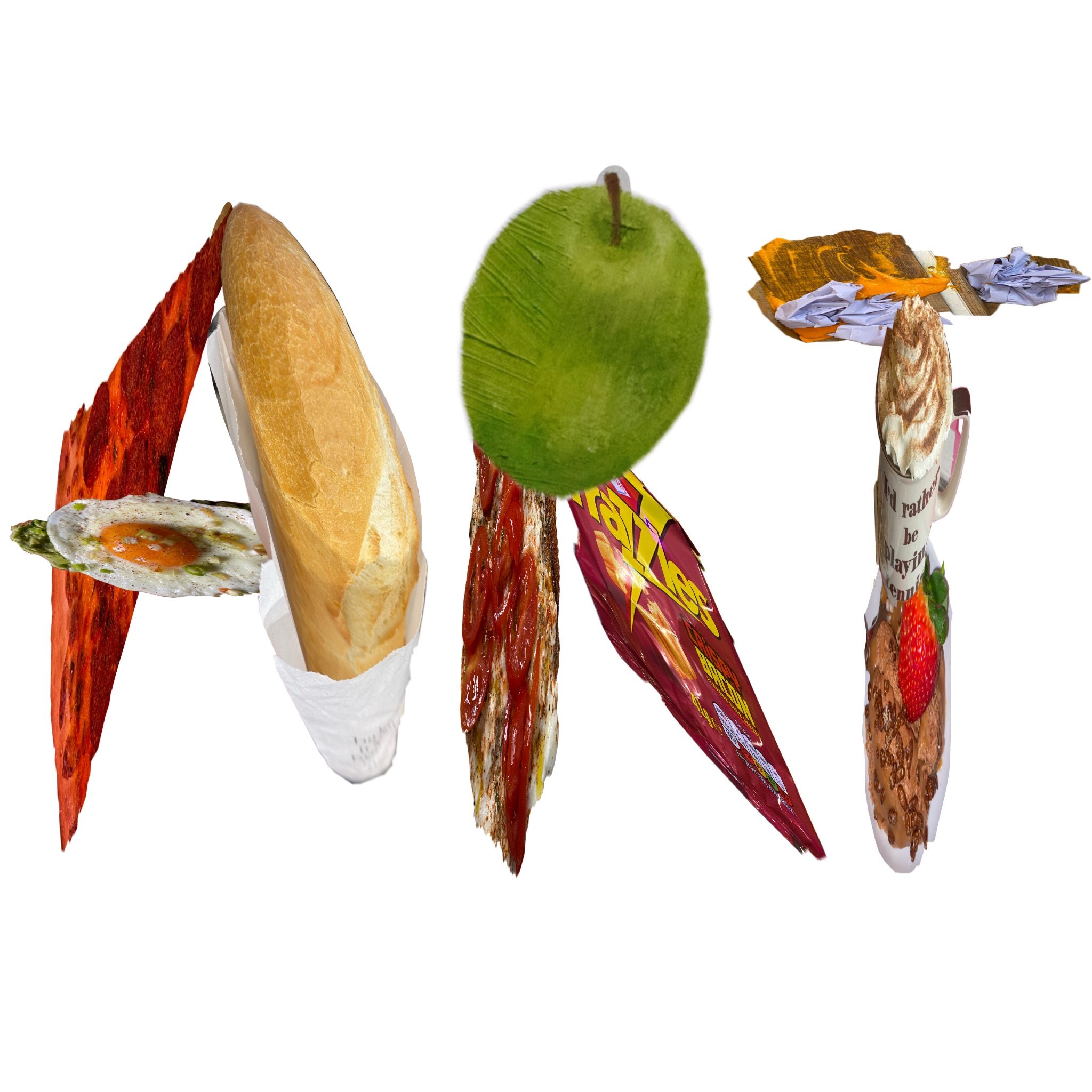 Collage of food pictures making up the word art